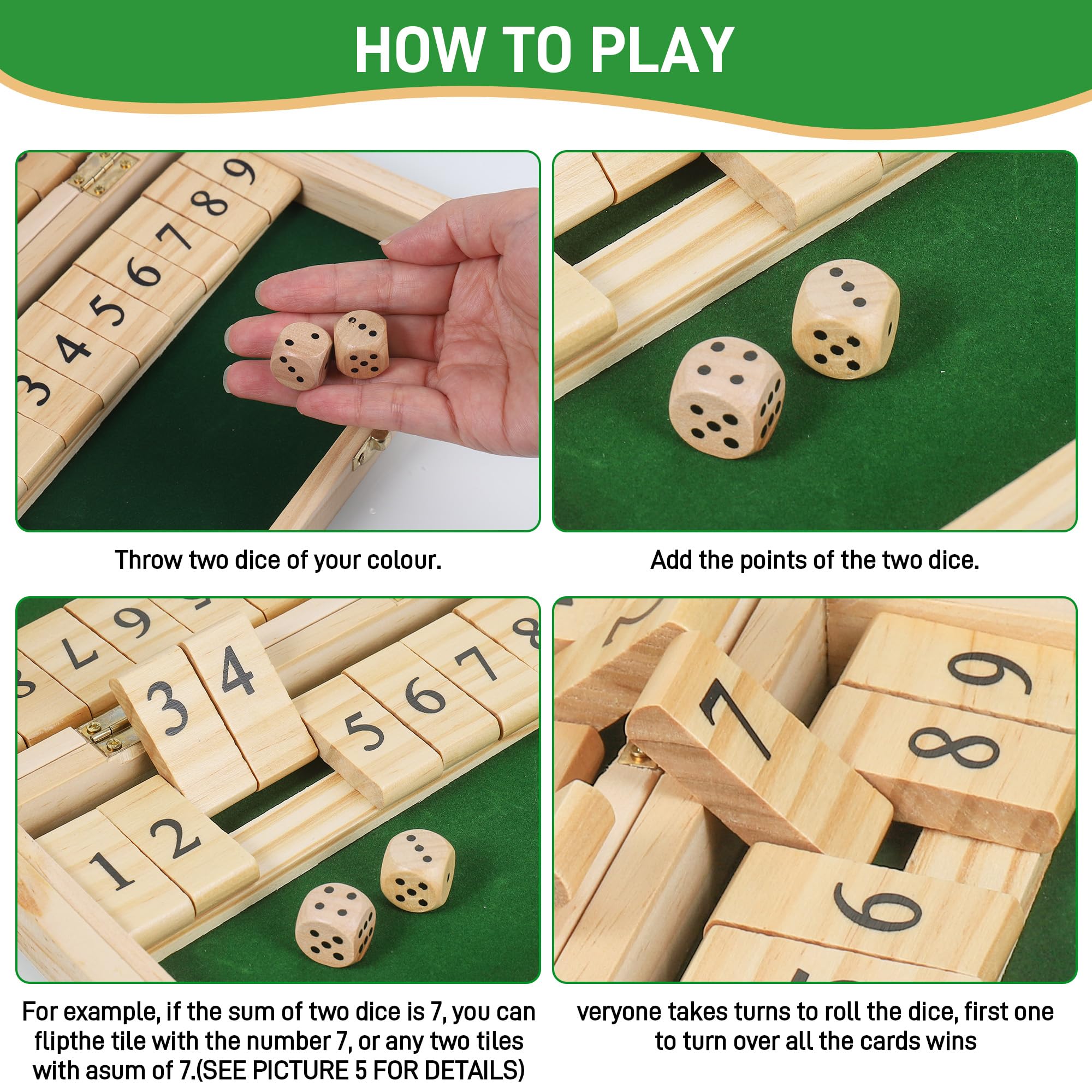 Fentar Shut the Box Game 2 Player, Puzzle Dice Games, Premium Wooden Board Game, Fun Close the Box Game - Image 2