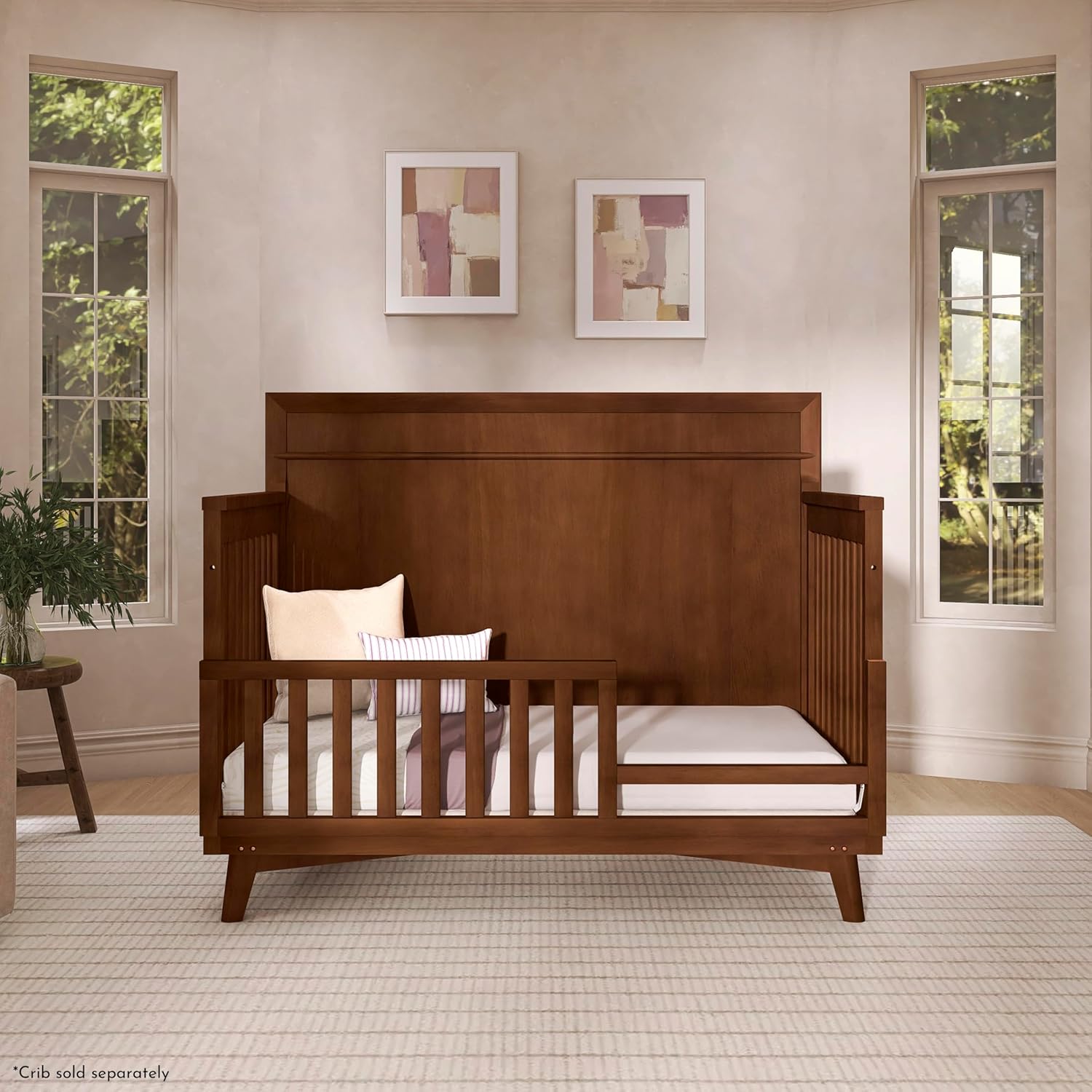 Evolur Toddler Guard Rail Conversion Kit, Designed and Tested Full Size Cribs, Durable Hardwood Build Safety Rail, Easy Assembly, Converts Crib into a Toddler Bed - Walnut