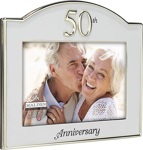 Miniatura 2 de Malden International Designs - Marco de fotos de dos tonos para boda, 50 aniversario, 4 x 6 pulgadas, doradoplateado