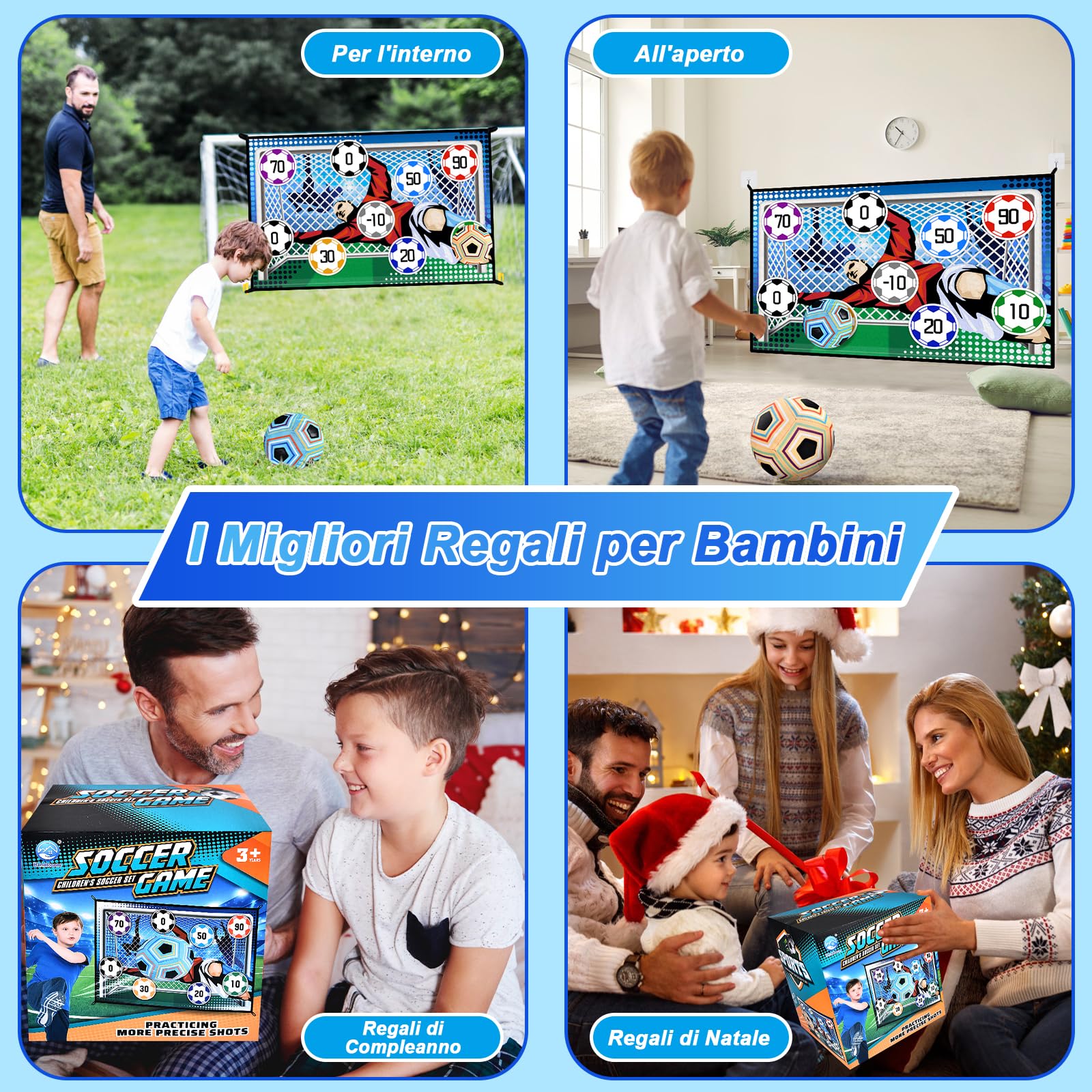 JONRRYIN Set da Gioco con Pallone da Calcio per Bambini di 3 4 5 6 7 8 Anni, Porta da Calcio in Cortile per Interni ed Esterni con Palline in Velcro, Regalo di Compleanno per Ragazzi e Ragazze
