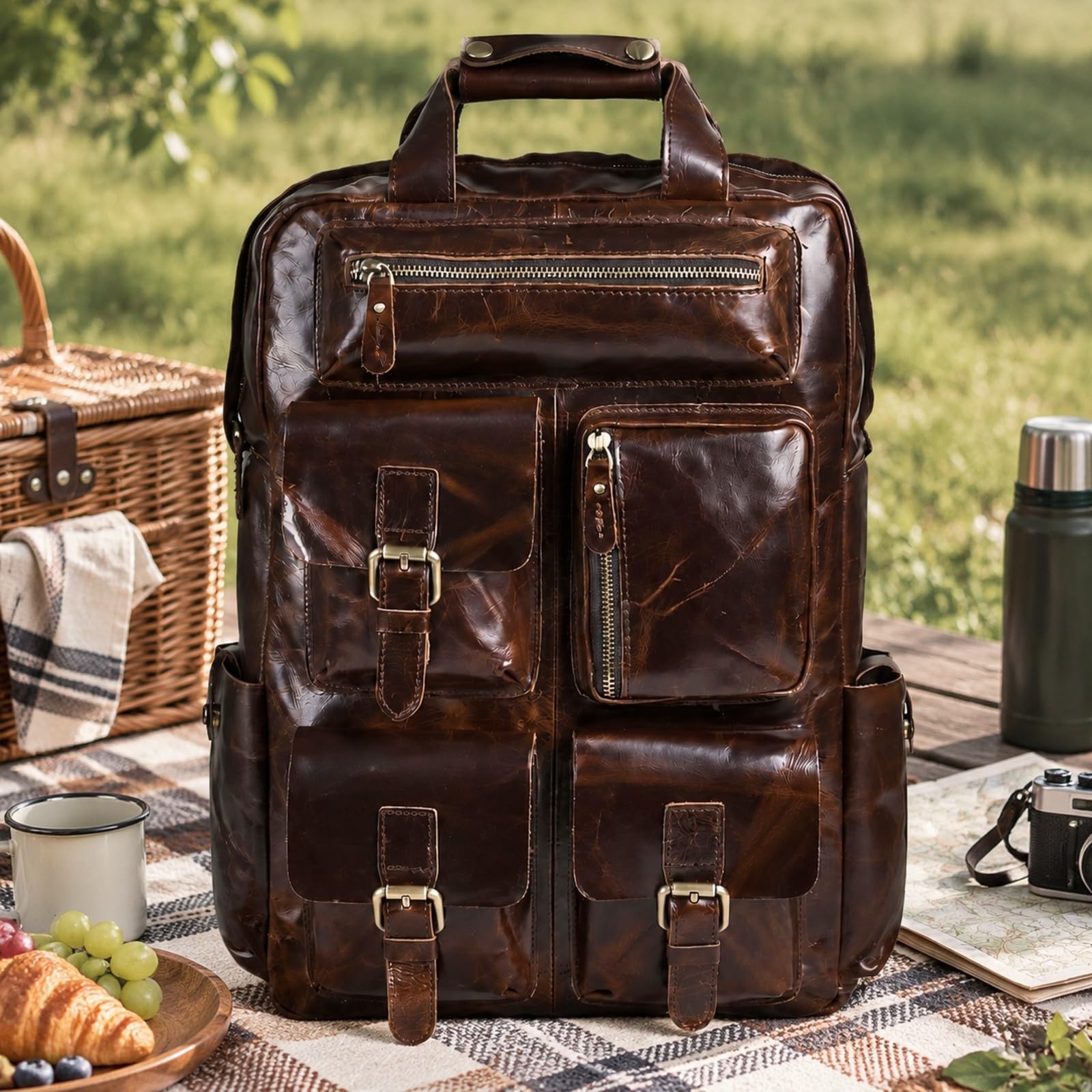 Mochila Vacuno Real Estructurada Mochila con Acabado Envejecido Vintage Resistente para Profesionales, Estudio