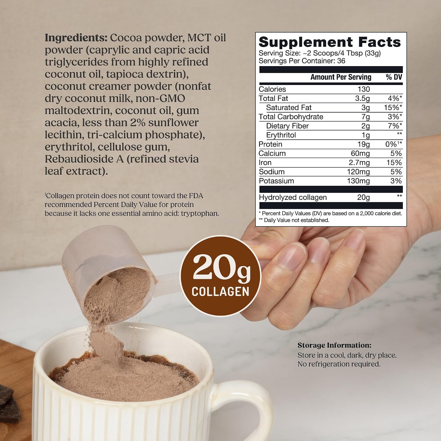 Bulletproof Chocolate Collagen Protein Powder with MCT Oil, 19g Protein, 42.3 Oz, Value Size, Collagen Peptides and Amino Acids for Healthy Skin, Bones and Joints image 3