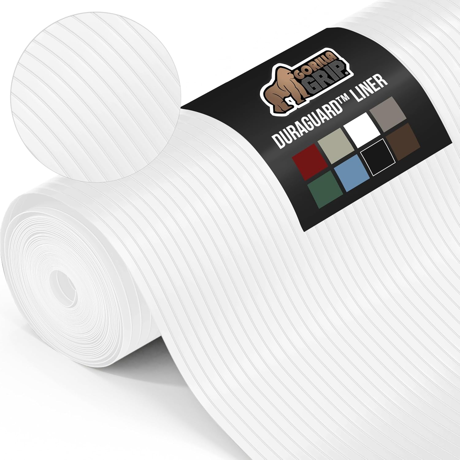 GORILLA GRIP DuraGuard Shelf Liner, 17.5x20 Non-Adhesive Cabinet Liners for Kitchen Drawers, Shelves, Refrigerator, Pantry Storage, Bathroom Closet, Durable Waterproof BPA Free Ribbed Plastic, White (17.5" x 20') Thumbnail