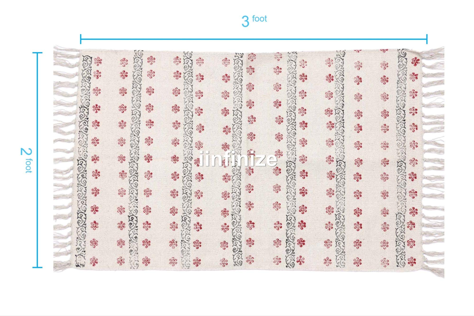 Tapis de sol en coton ethnique bohème pour yoga, méditation - Imprimé à la main Bohemain - Forme rectangulaire confortable - 0,6 x 0,9 m