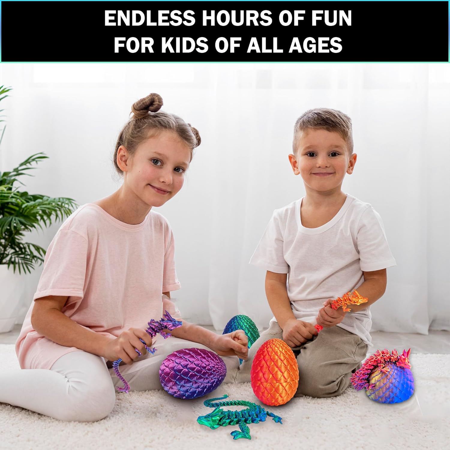 3D Printed Dragon Eggs with Dragon Inside, Articulated Crystal Dragons in Egg, Dragons Fidget Desk Toys for Gifts & Home Decor, 12 Inches - Image 5