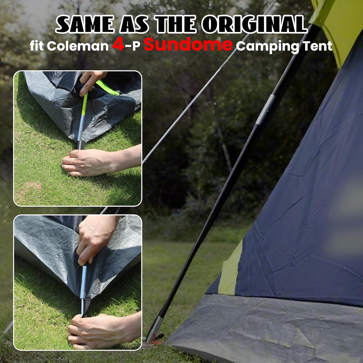 3 PCS Tent Poles Replacement for Coleman 4 Person Sundome Camping Tent, Camping Tent Accessories for Coleman Sundome Tent, Pre-Assembled Replacement Poles