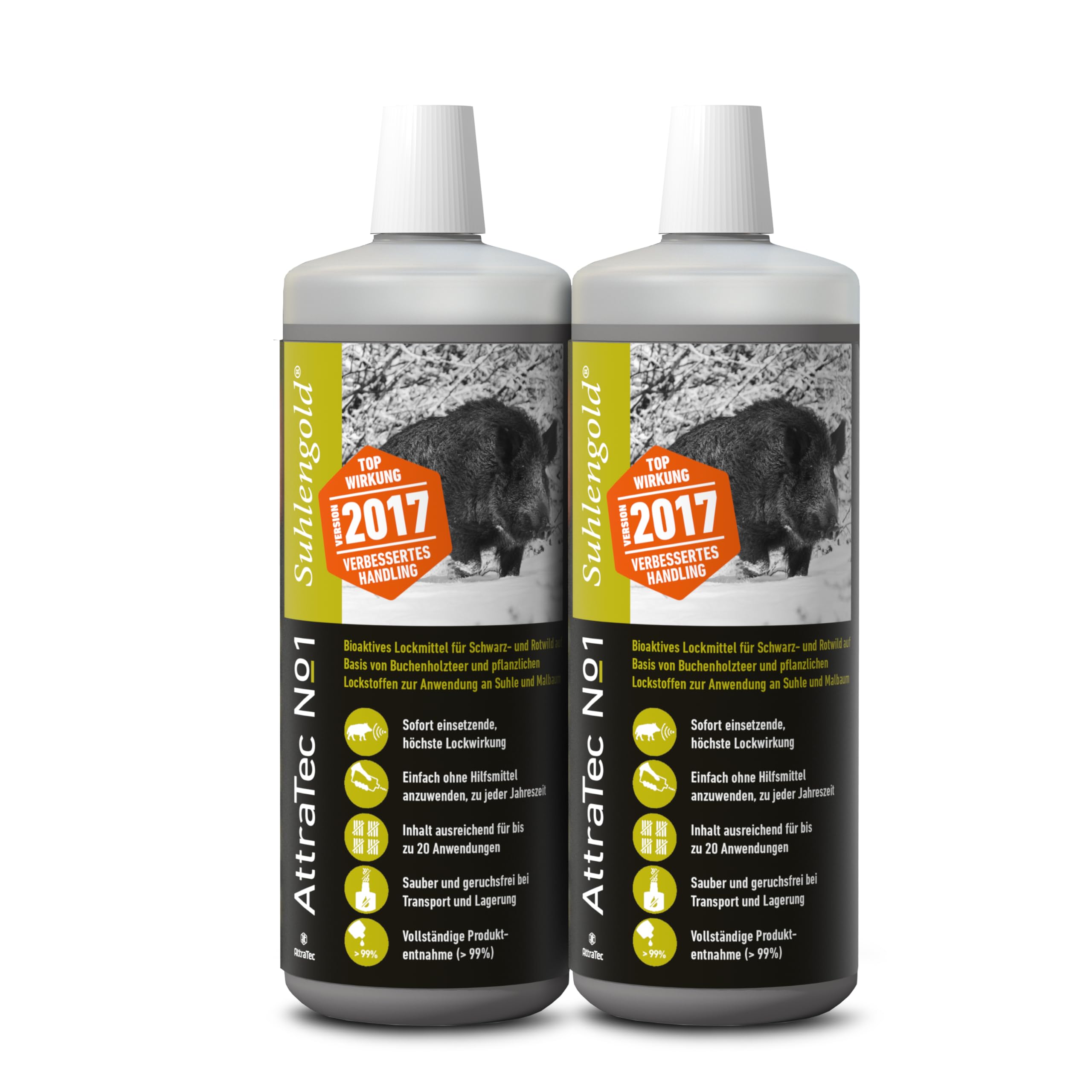 No 1 Suhlengold Version 2017, Lockmittel für Schwarzwild, Rotwild, Wildschwein, Bioaktives Lockmittel auf Basis von Buchenholzteer und pflanzlichen Lockstoffen, 2 Stück, Inhalt 1kg