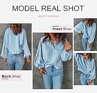 Vista 3 de Dokotoo Sudaderas de gran tamaño con cuello de botón para mujer, manga de farol, holgadas, para mujer