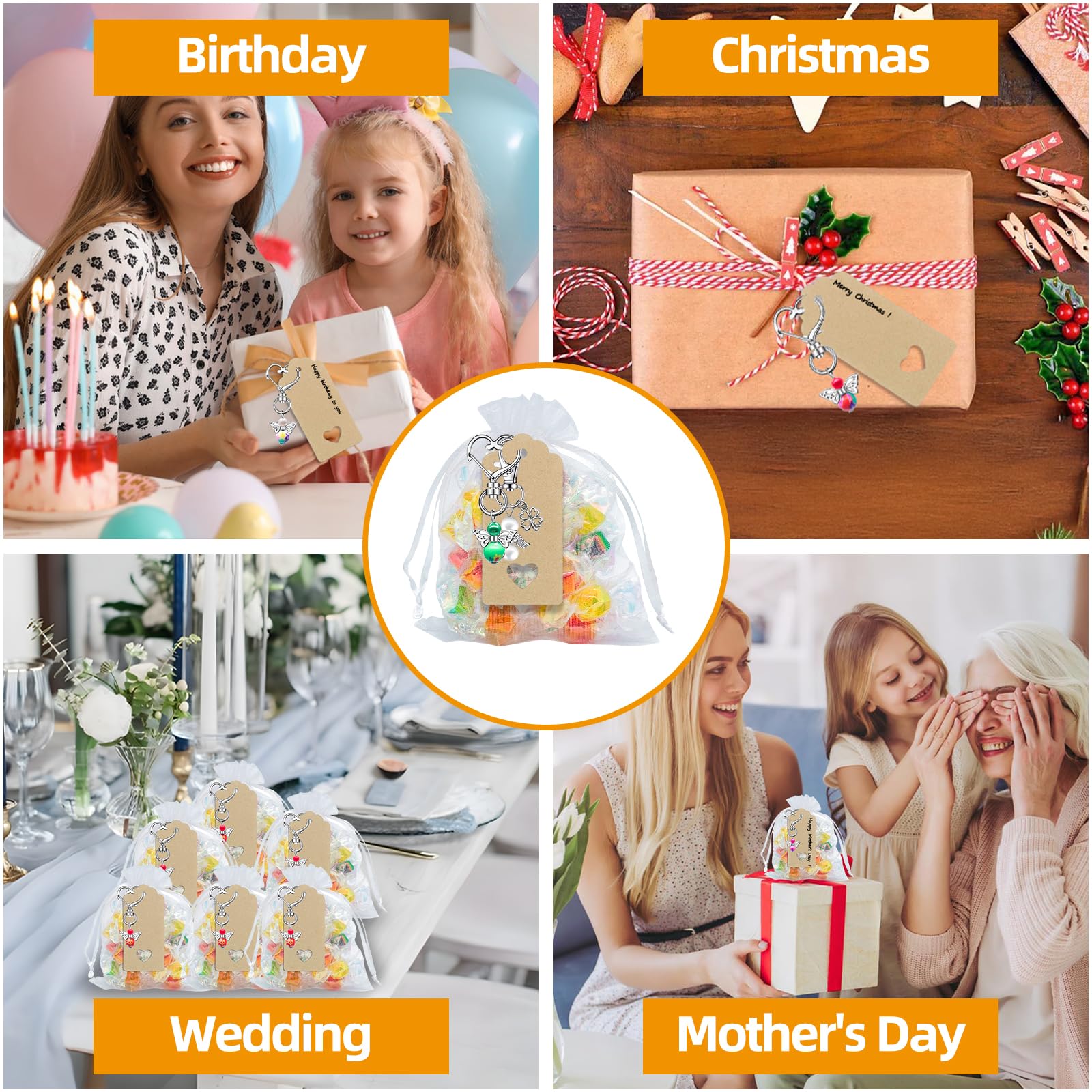 25 PCS Schutzengel Schlüsselanhänger mit Blanko Kraftpapier Anhänger Organza Beutel Schutzengel Anhänger Taufe, Set für Kommunion Gastgeschenke Konfirmation Taufe Geschenk Abschied