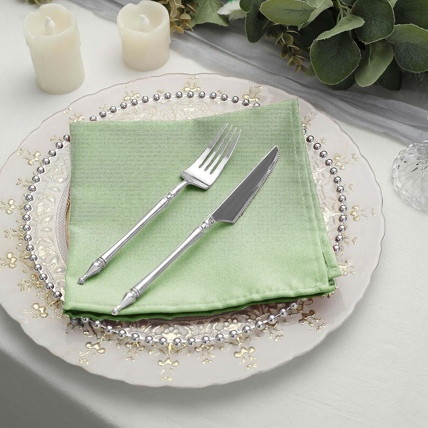 Balsa Circle 50 pcs 17-Inch Sage Green Polyester Luncheon Napkins - for Wedding Party Reception Events Restaurant Kitchen Home