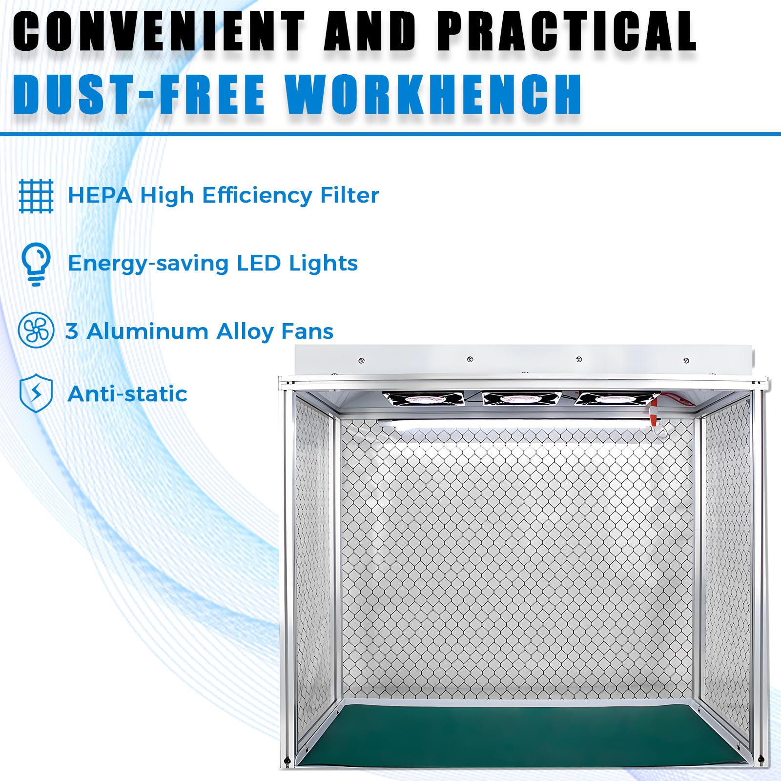Cabina de flujo laminar vertical de aluminio, filtración vertical HEPA, área de trabajo de 66x30x58 cm, refrigeración con triple ventilador para un entorno de trabajo limpio y libre de polvo