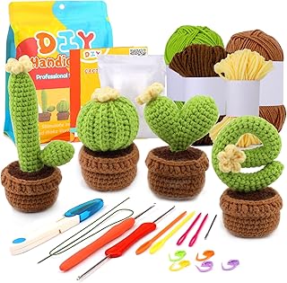 Yizzvb Crochet Kit for Beginners, 4 PCS Potted Kits with Yarn, DIY Crafts for Adults, Knitting Starter Kit with Step-by-Step Instructions and Video Tutorials, Easy Crochet Kit for Beginners (Green-B)