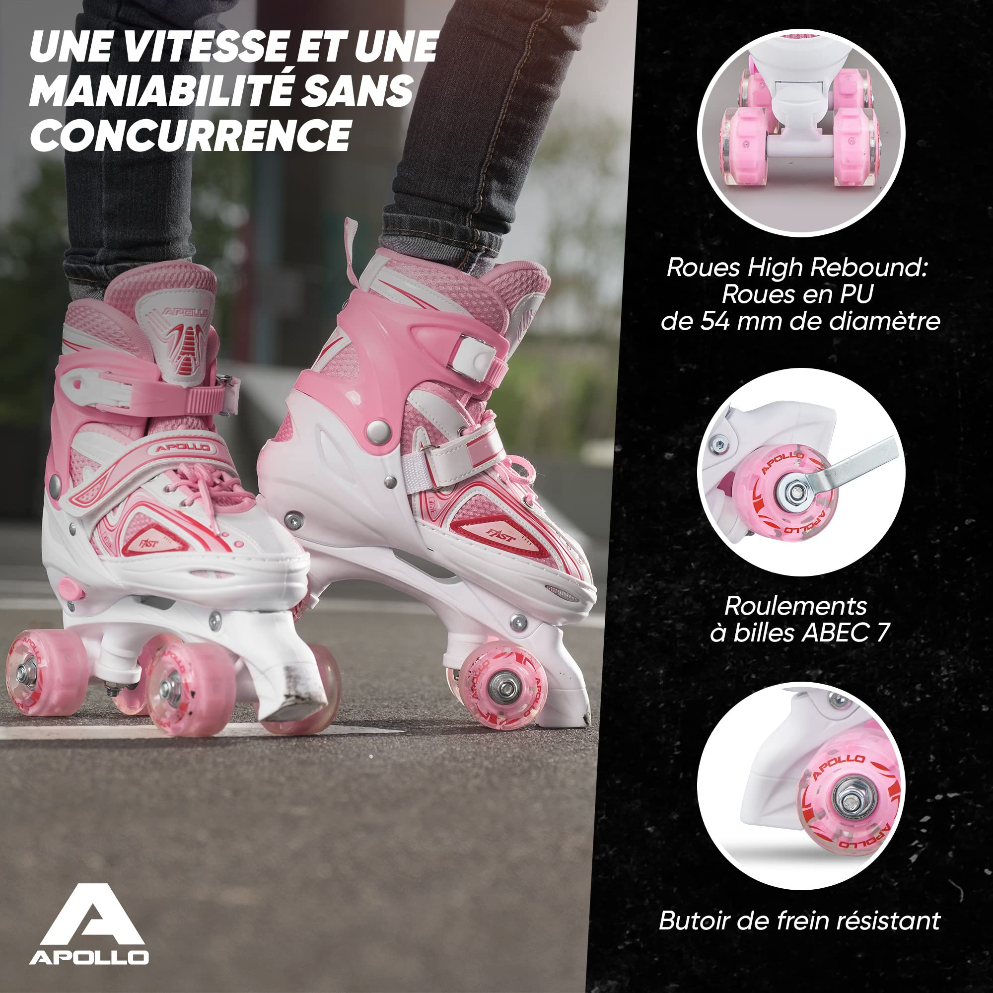 Apollo Super Quad X Pro, Patins à roulettes LED pour Enfants et Adolescents, idéal pour Les débutants, Patins à roulettes Confortables pour Les Filles et Les garçons.