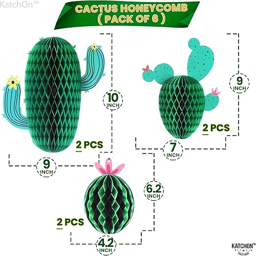 Miniatura 6 de KatchOn, Centros de mesa de cactus para decoraciones de fiesta de cactus, paquete de 6, cortinas de flecos de papel de aluminio verde iridiscente,