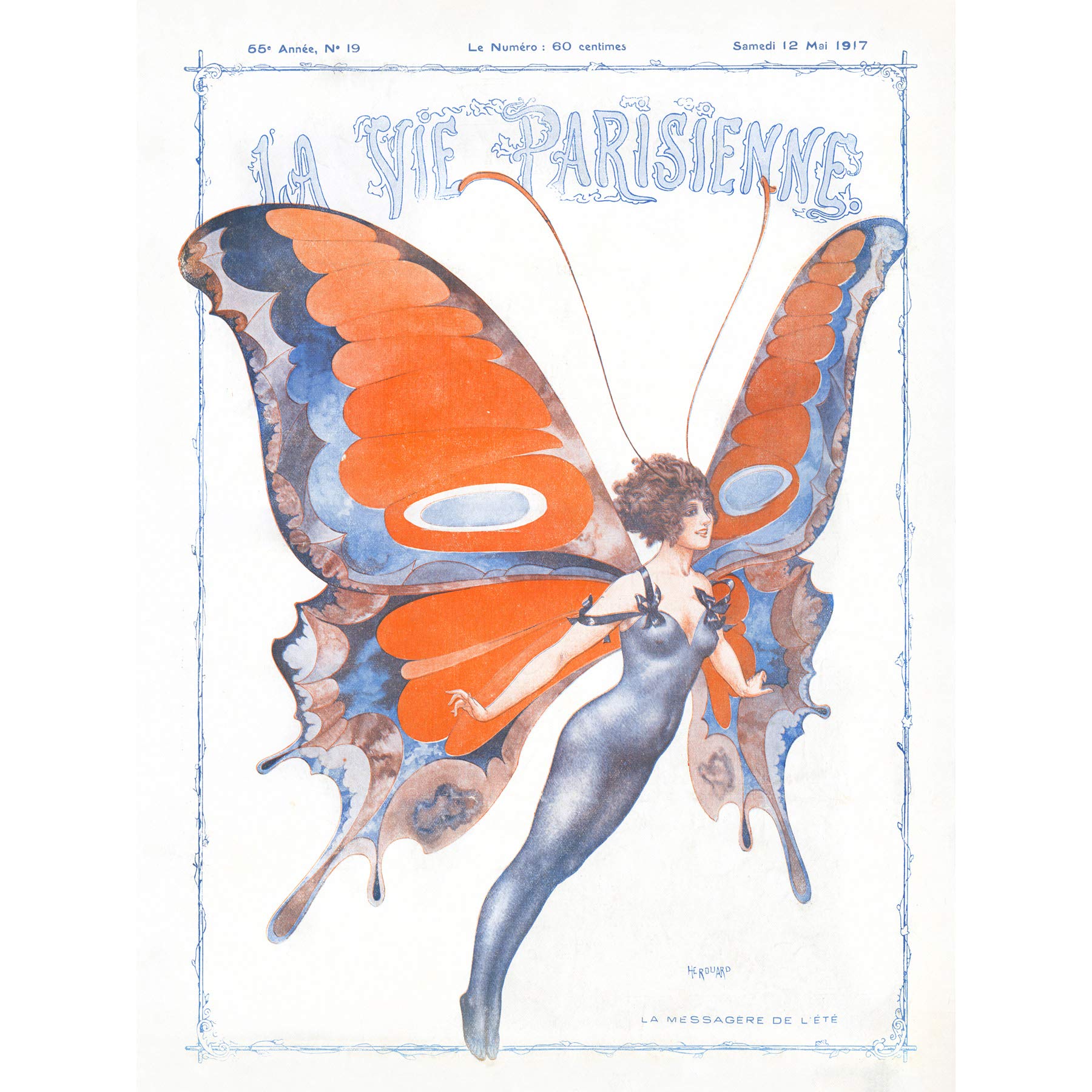 Artery8 La Vie Parisienne Summer Butterfly Magazine Cover Premium Wall Art Canvas Print 18X24 Inch