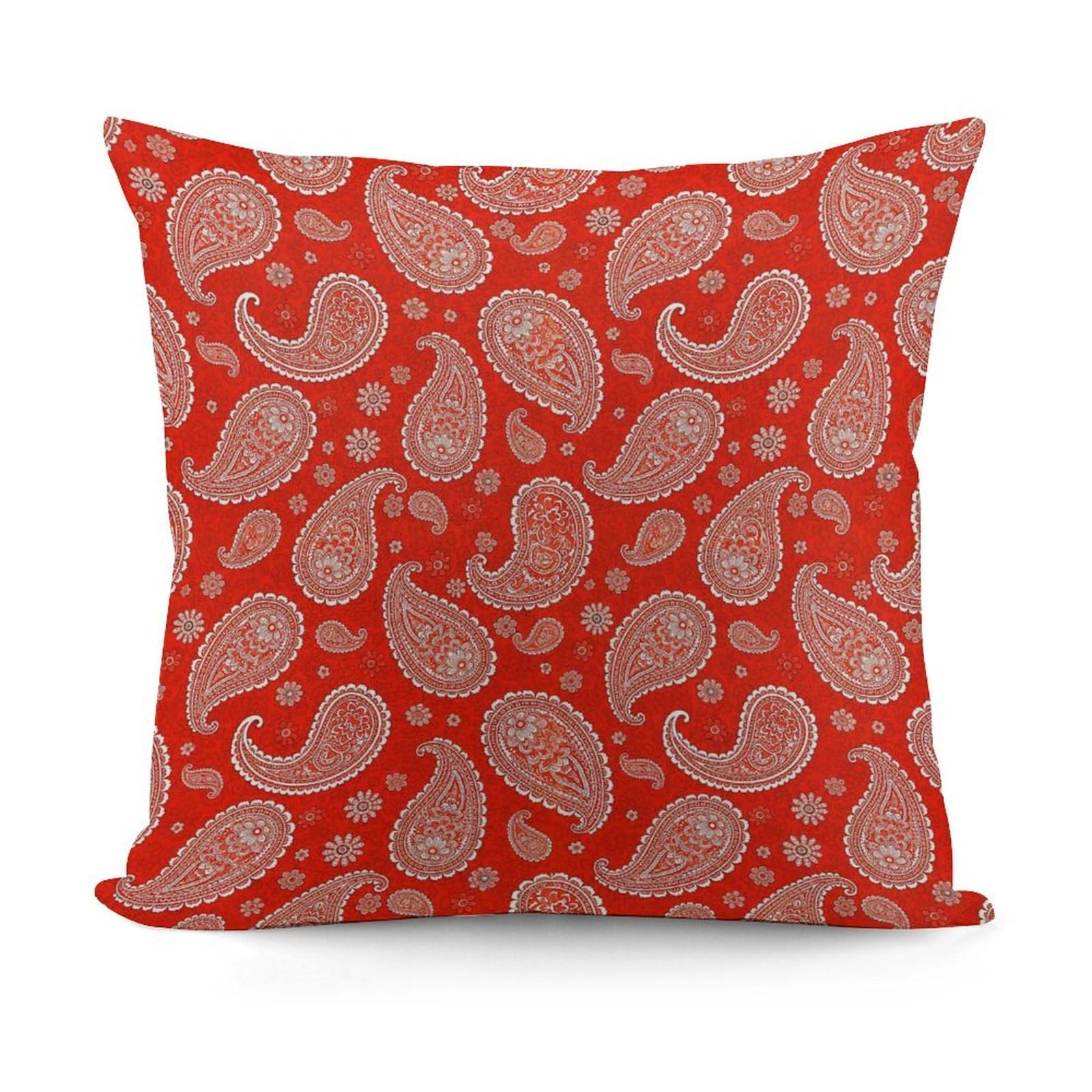 Smazdfxx Picture(355) Throw Pillow Covers With Smooth Zipper Modern Home Decor For Sofa,Couch, Living Room Paisley Bandana Red