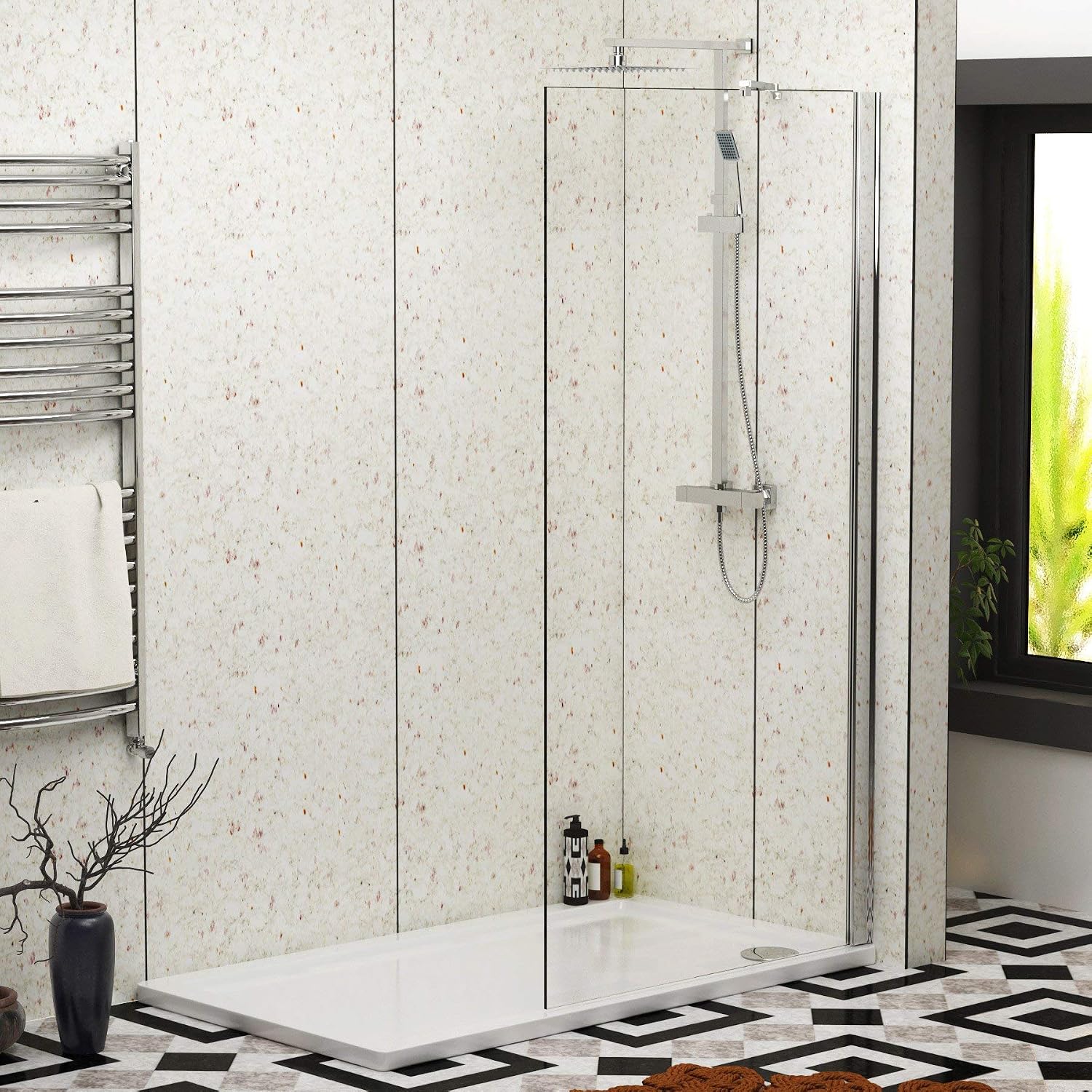 1200 x 800mm Walk in Shower Enclosure with Pearlstone Tray – 760mm Wet Room Shower Screen Easy Clean Glass