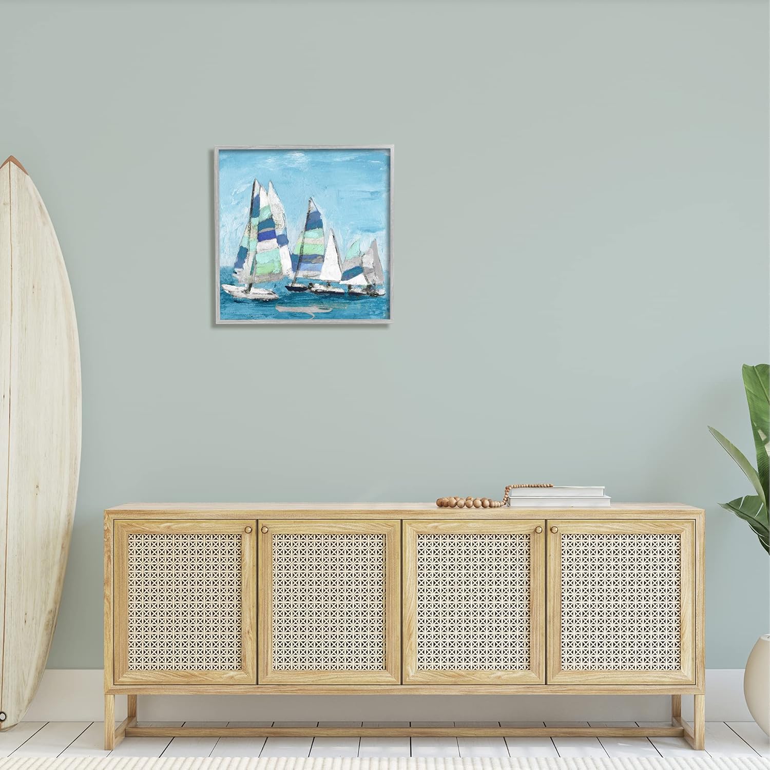 Stupell Industries Nautical Striped Sail Boats Summertime Ocean Painting Framed Wall Art, Design By Katrina Craven