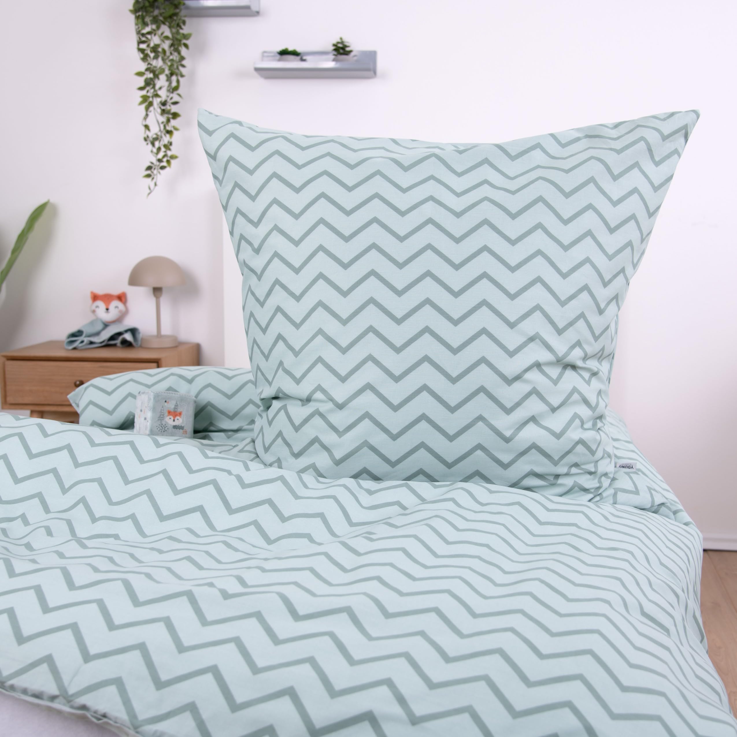 Herding Set biancheria da letto Young Collection, Nordic Forest, motivo reversibile, federa 70 x 90 cm, copripiumino 140 x 200 cm, con cerniera, 100% cotone/renforcé