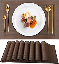 PVC Placemats Set of 8 Washable Heat Resistant Non-Slip Placemats for Kitchen Restaurant Dining Table 45 x 30 cm Dark Brown