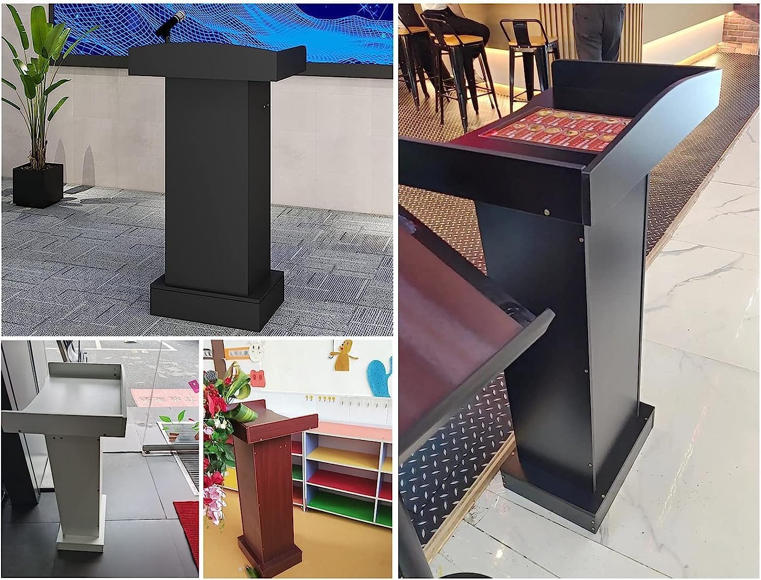 Stehpult Podiumsständer Mit Aufbewahrungsregal, Rednerpulte, Kirchenkanzeln, Aktivitätspodium, Schullehrer Konferenzrednerpult(Black)