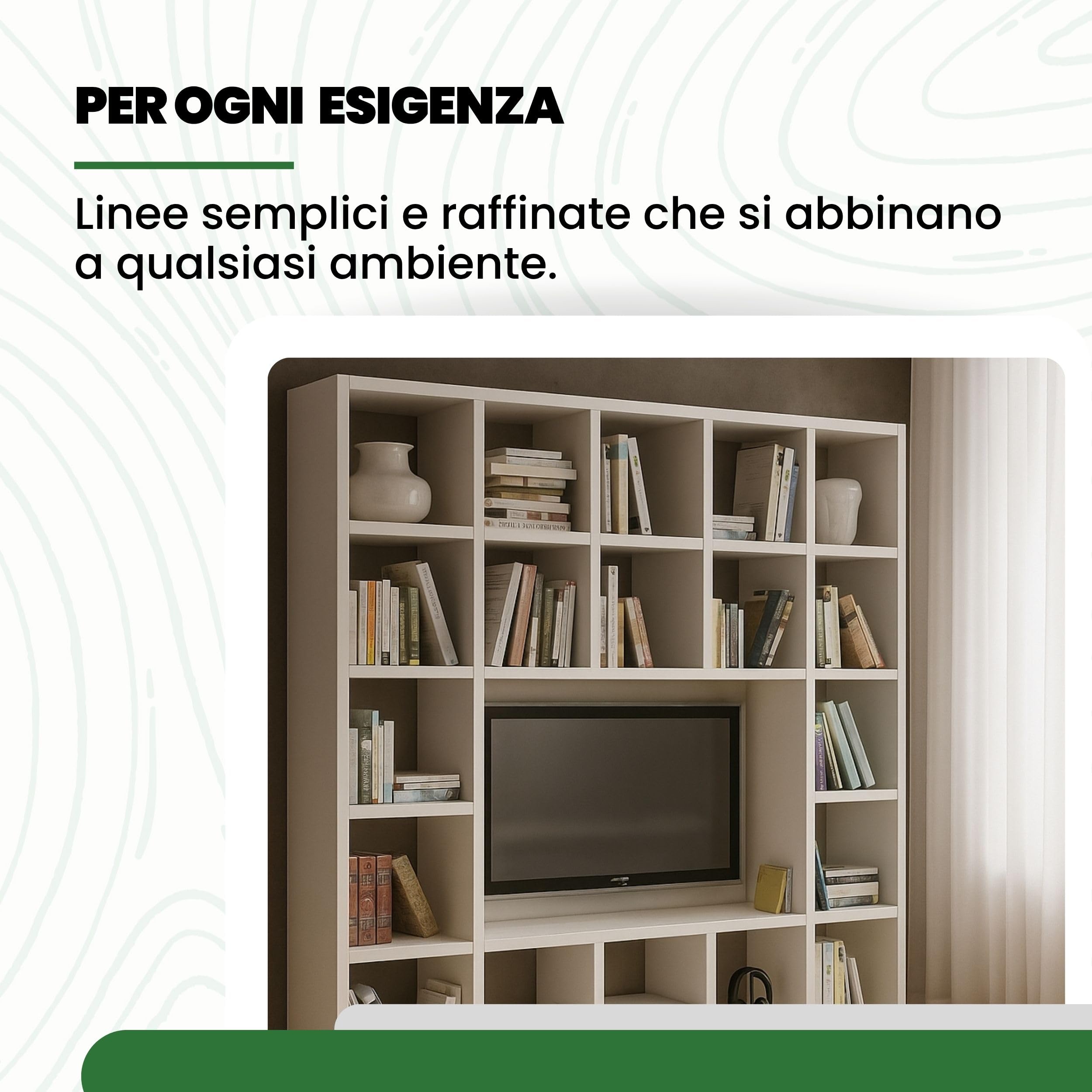 Mar.c.a. Design - Libreria con Porta TV in Legno LPH 218x218x30 cm - Mobile Libreria Da Parete con 19 Scomparti - Vano TV 126x83 cm - Cubi Interni 40x40 cm - Made in Italy