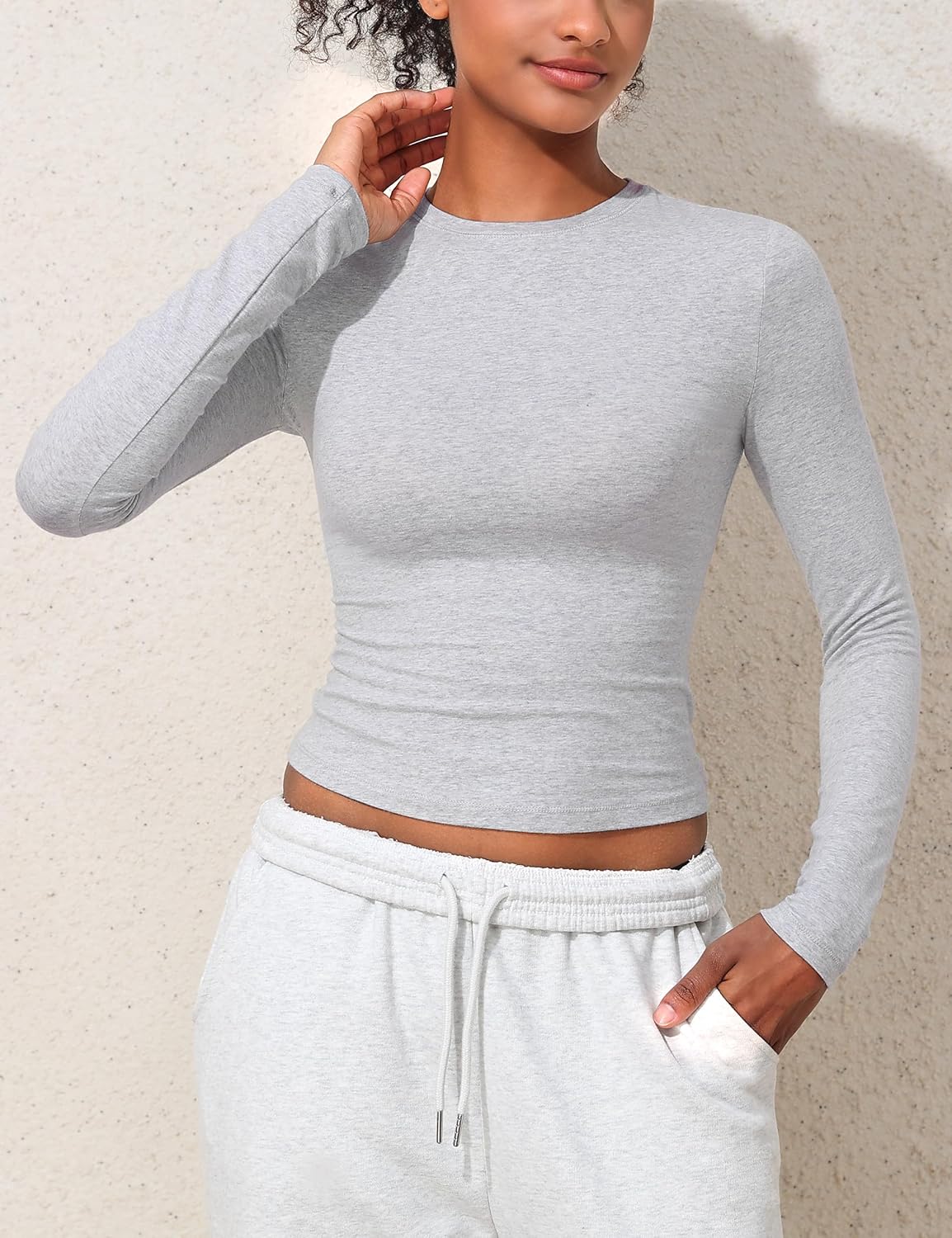 kayamiya Women's Basic Long Sleeve Cotton Shirts Tight Fit Fall Crewneck Trendy Y2K Crop Tops - Image 8