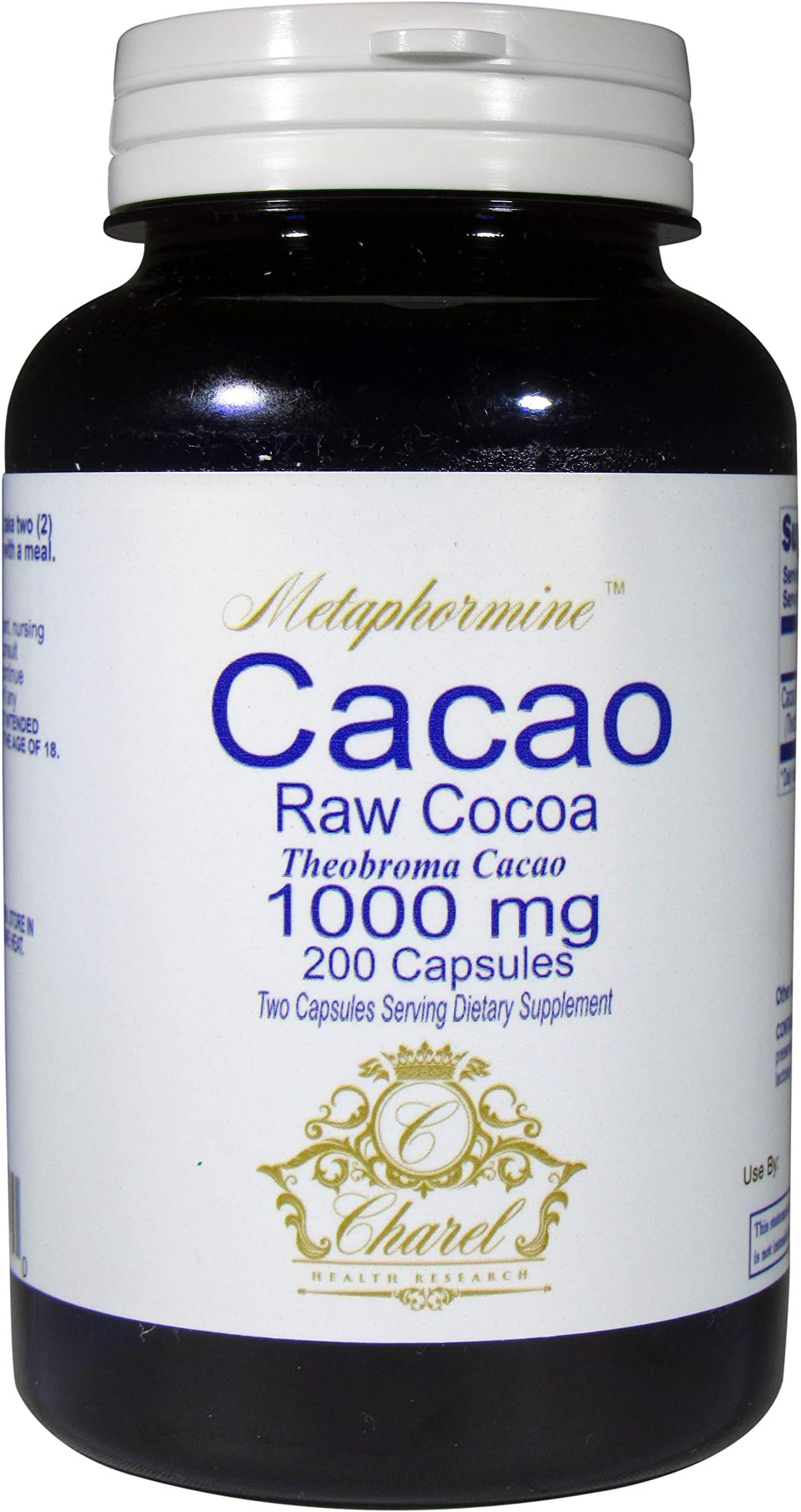 Theobroma Cacao 1000mg Dietary Supplement - Promotes Healthy Blood Flow, Transport Oxygen & Nutrients More Easily to Organs - Gluten Free, Non-GMO - 200 Capsules (100 Day Supply)