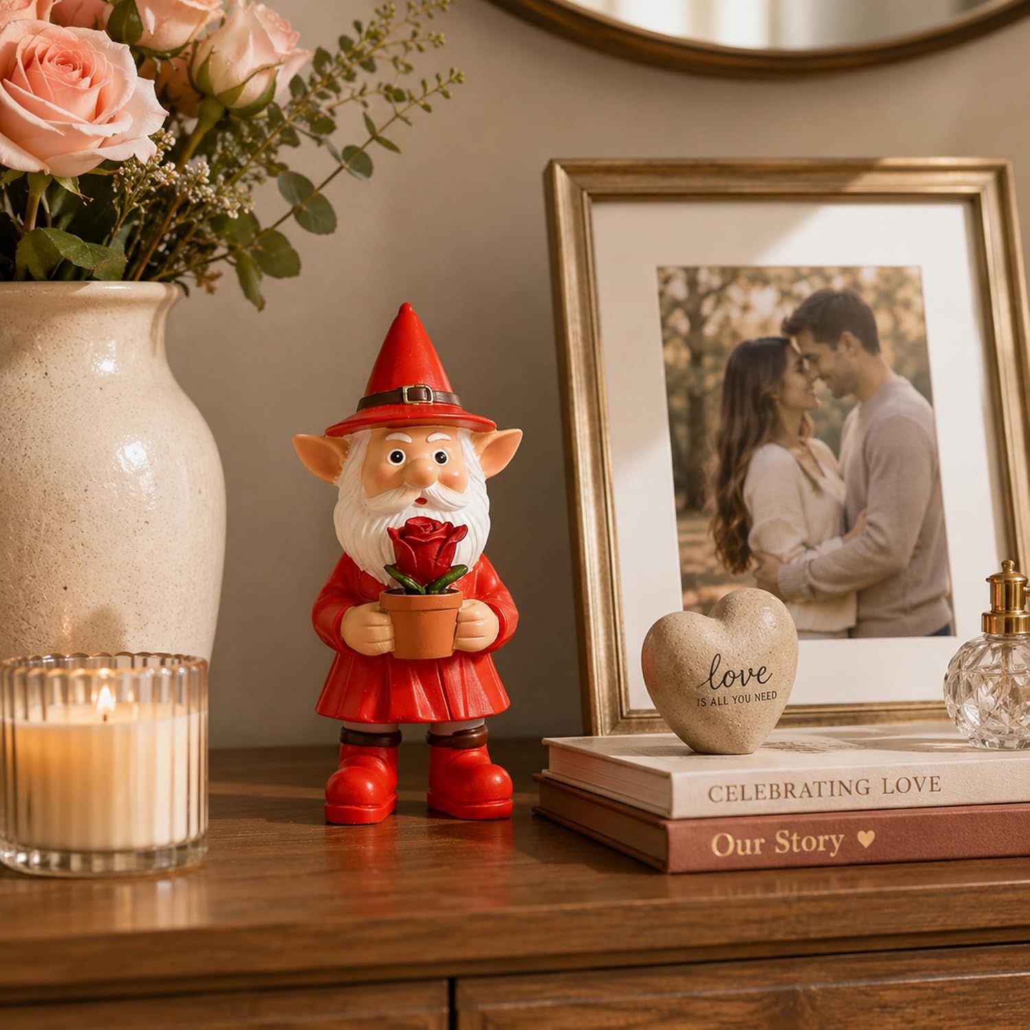 5 Inch Red Rose Gnome Figurine image 3