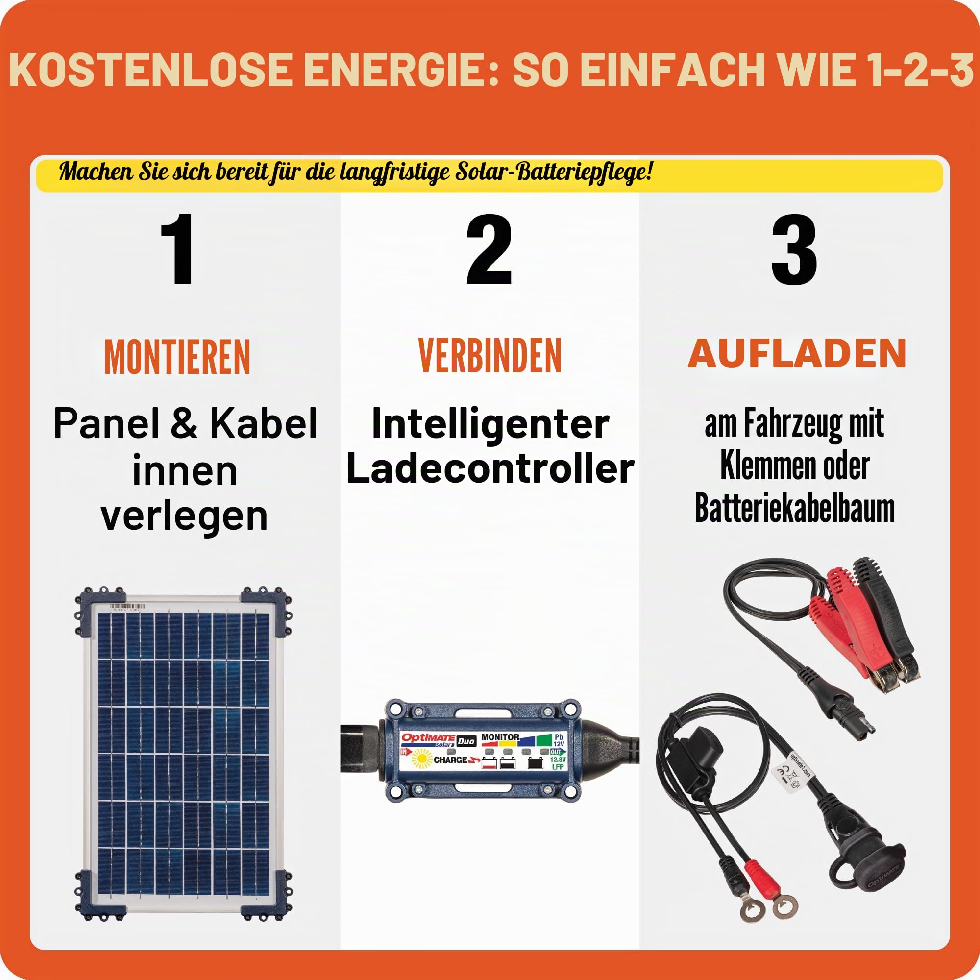 OptiMate Solar Duo + 10W Solar Panel, TM522-D1, Solarlade- & -wartungsgerät für 12.8V / 13.2V Lithium & 12V Blei-Säure Batterie, Blau