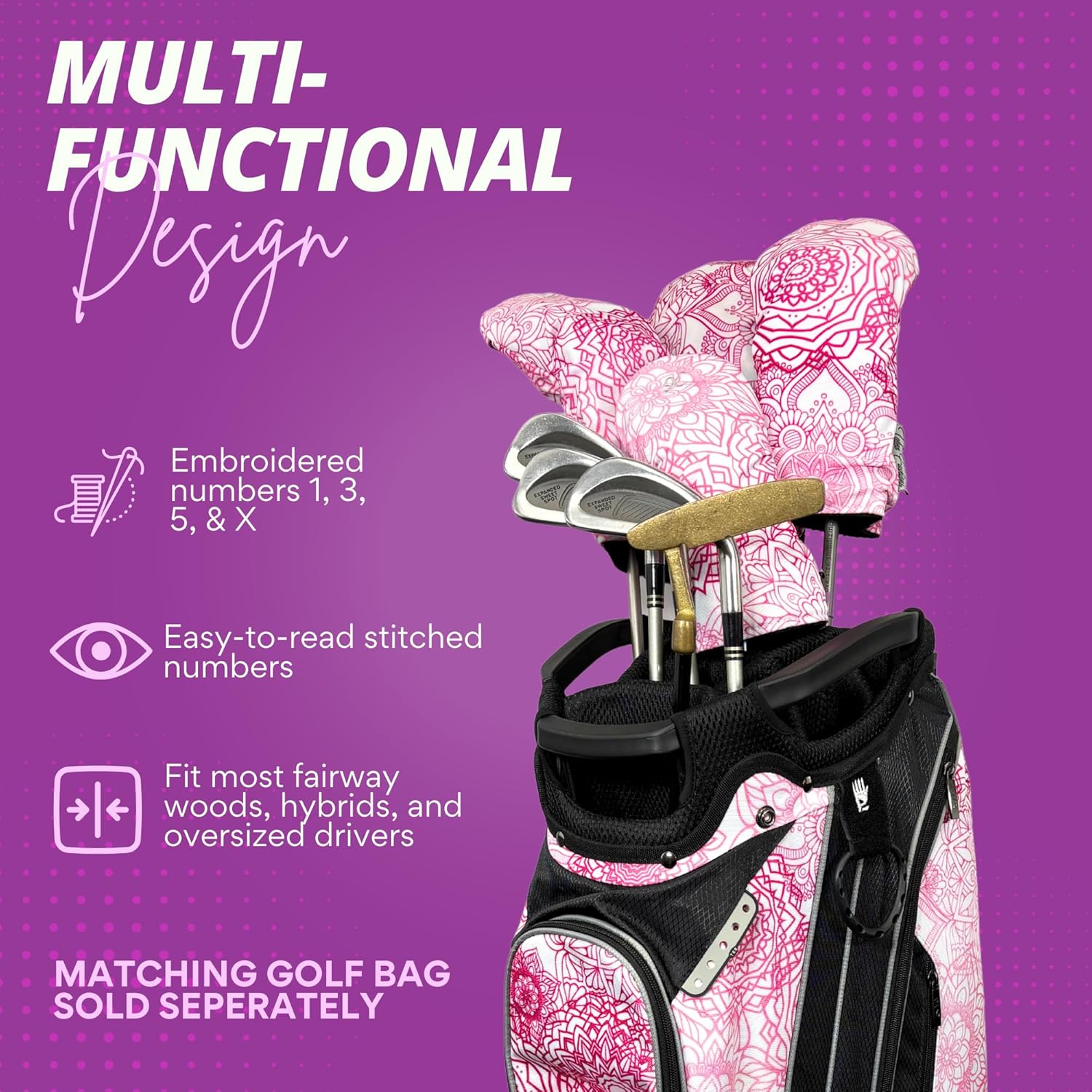Taboo Fashion Golf Club Covers for Women - Numbered Golf Headcovers Set for Driver, Woods & Hybrid - Weather/Moisture Resistant Protection, Pack of 4