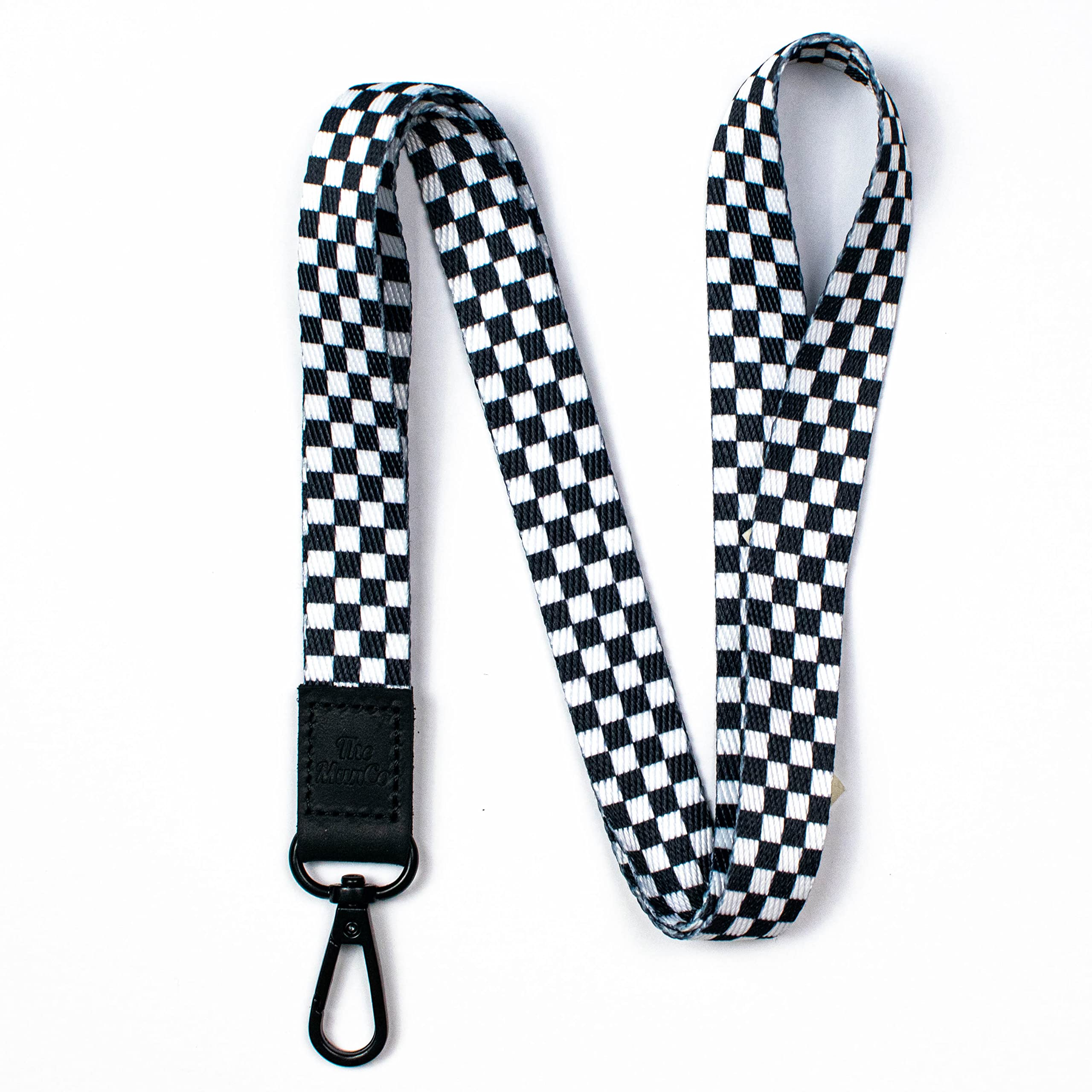 TheMunCo Black and White Checkered Lanyard Keychain - Finish Line Race Flags ID Lanyard Medium