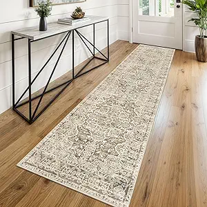 KUTA Hallways Runner Rug 2x8 Beige Brown, Vintage Floral Kitchen Rugs Non-Slip Washable Ultra Soft Printed Retro Distressed Flower Carpet Entryway Runners for Bedroom Nursery Hallways