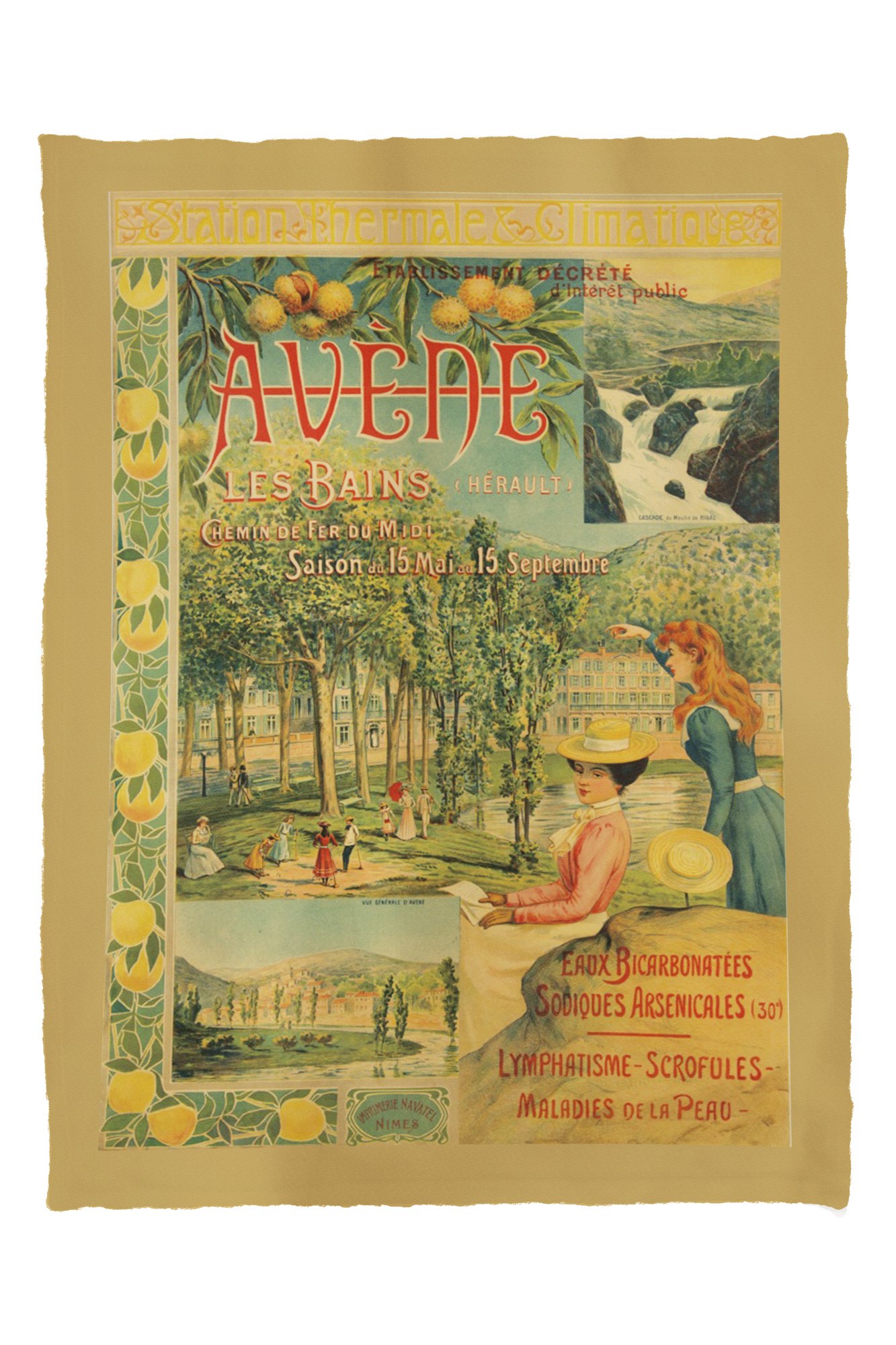 Lantern Press Avene les Bains France c. 1896 - Vintage Advertisement 62536 (60x80 Poly Fleece Thick Plush Blanket)