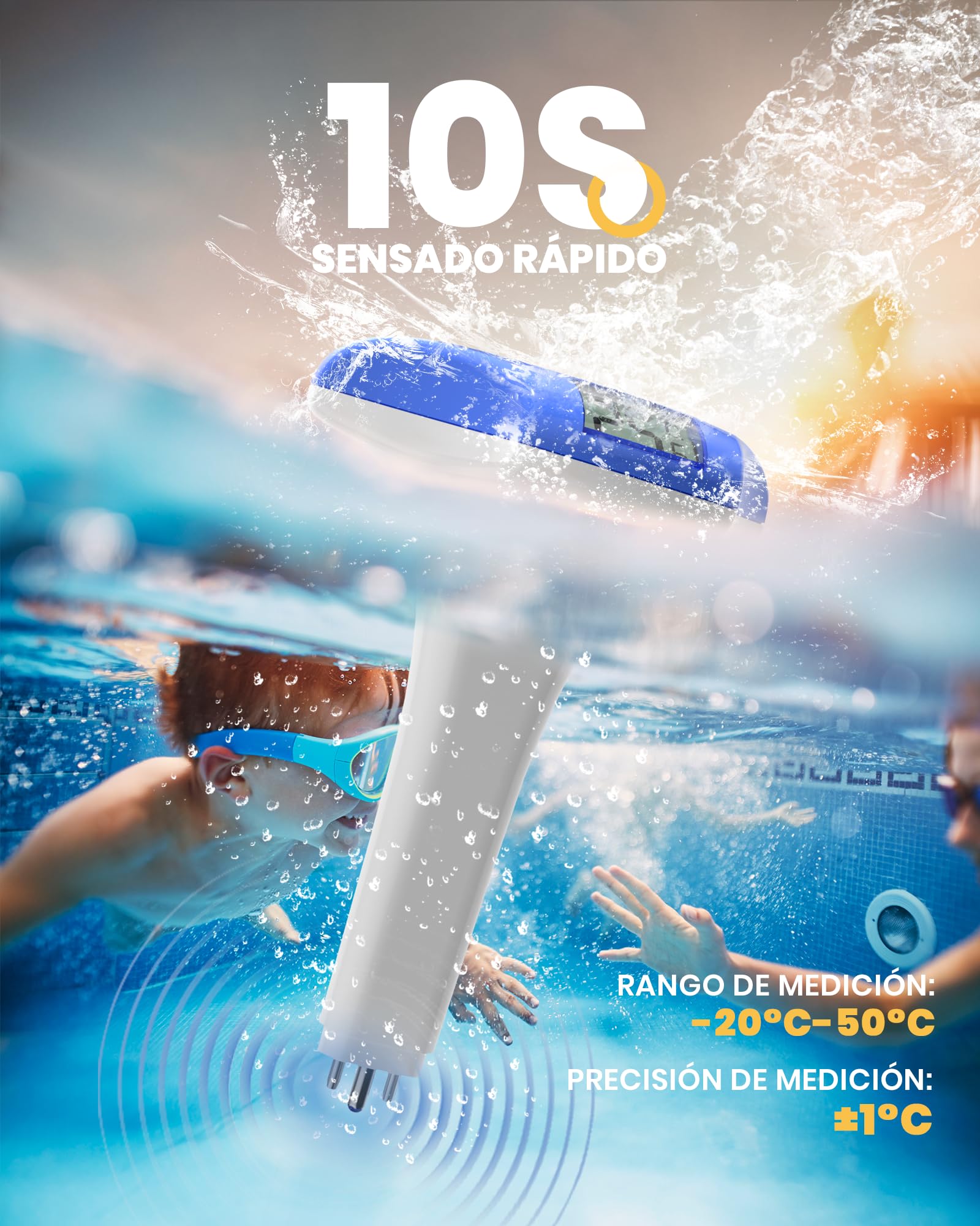 Baldr Solar Termómetro Piscina Flotante con Pantalla Digital de Fácil Lectura, Resistente al Agua IPX8, Risparmio Energetico, para Piscinas, Bañeras de Hielo y Jacuzzis