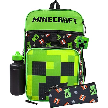 Minecraft Creeper & TNT 5 Piece Backpack Set, Black, Size One Size