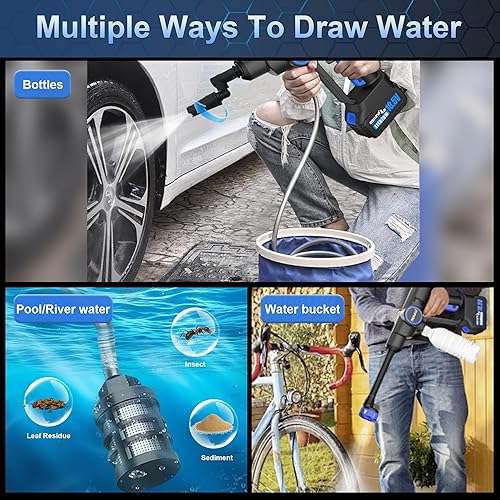 Miniatura 6 de AZZUNO Lavadora a presión inalámbrica, lavadora a presión portátil de 850 PSI, potente lavadora de 4000 mAh con boquilla 6 en 1, limpiador eléctrico