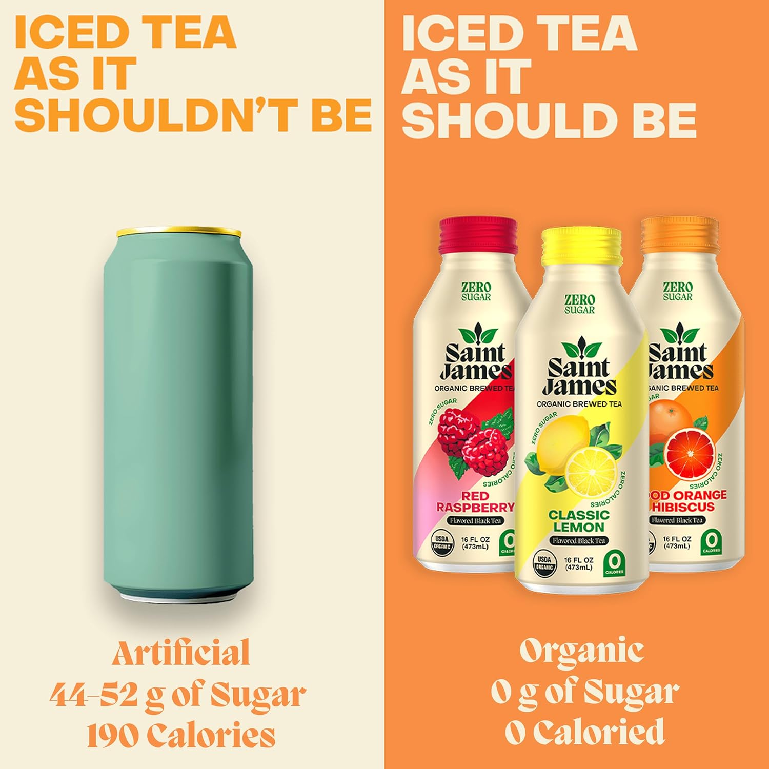 Saint James Iced Tea - Organic Black Tea - Non GMO, Gluten Free, Zero Calorie & Zero Sugar - Variety Black Tea Flavors, 12 Pack (16 fl oz each) - Image 4