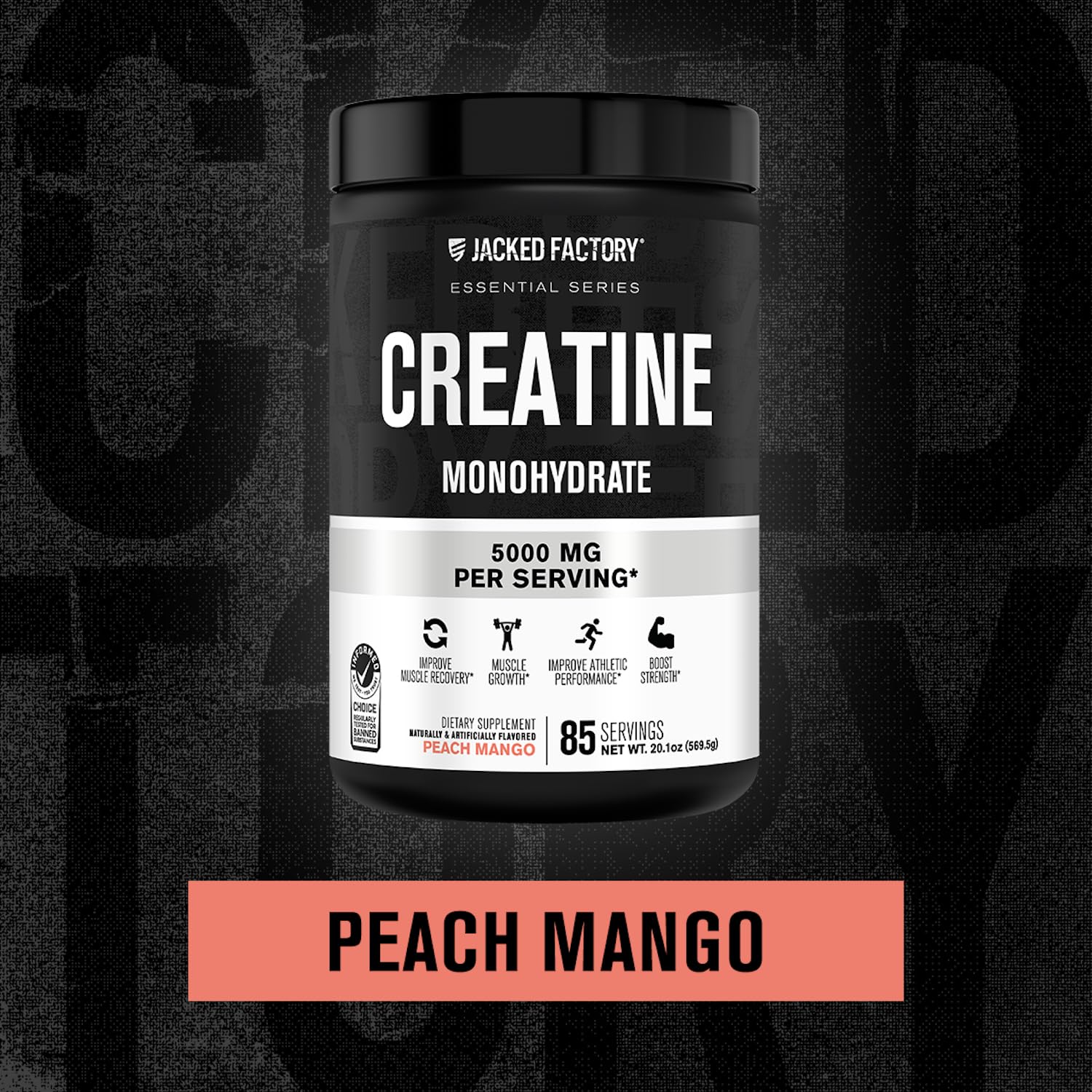 Jacked Factory Creatine Monohydrate Powder 425g - 5g Daily Micronized Creatine Monohydrate for Men and Women, Vegan-Friendly, Third-Party Tested - 85 Servings, Peach Mango — Amazon image 3