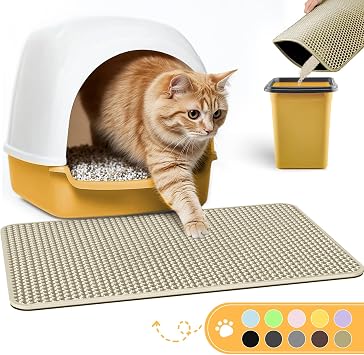 Powools Cat Litter Mat, 23.2 x 14.6 in, Waterproof, Non-Slip, Beige