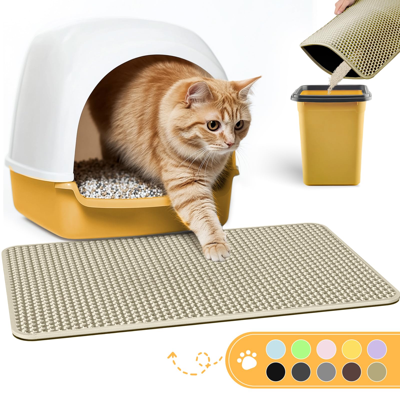 Cat Litter Mat - 23.2'' x 29.1'' Large Litter Trapping Mat, Easy to Clean Litter Box Mat, Waterproof, Urine-Proof, Non-Slip Kitty Litter Mats for Floor, Beige