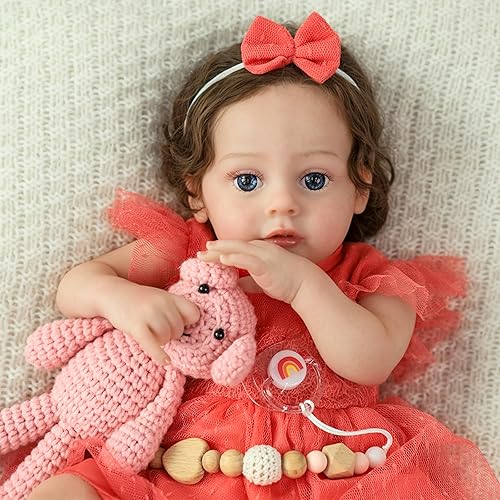 Miniatura 4 de SCOM Muñeca Reborn de bebé de 20 pulgadas, recién nacida realista con cuerpo de tela suave y extremidades de vinilo, pelo enraizado a mano, chupete