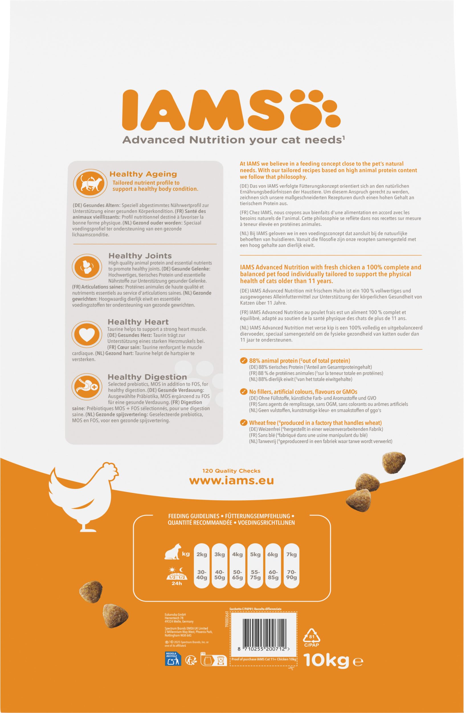 IAMS Alimento seco para Gatos con Pollo Fresco - Alimento seco para Gatos a Partir de 11 años, 10 kg