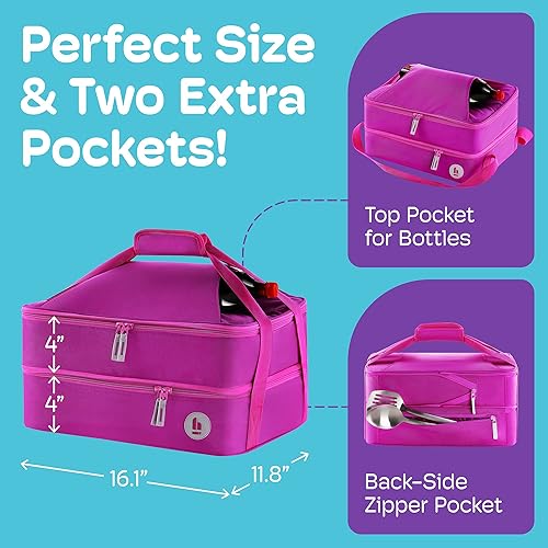 Miniatura 5 de HANDLE IT Porta cazuela para alimentos calientes o fríos Transportador de alimentos expandible y aislado con asas antitambaleo y bolsillos externos