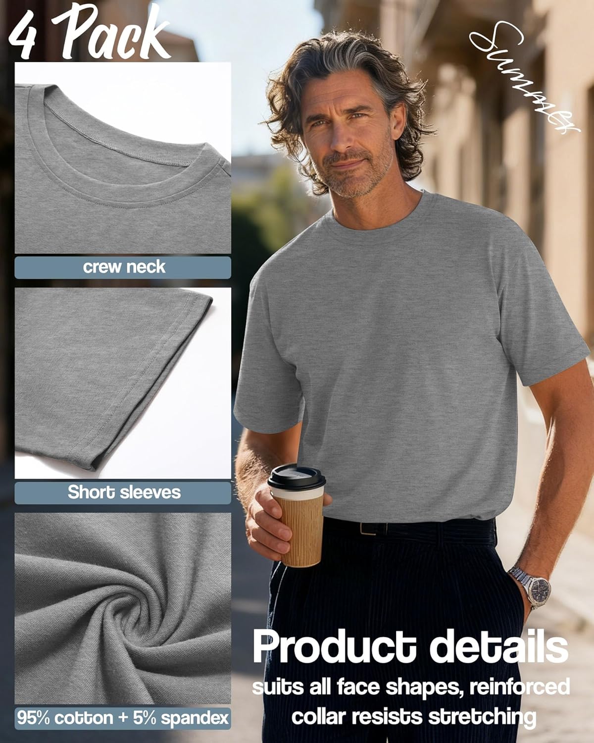 Neer 4 Pack Men's Big and Tall Shirts Summer Cotton Short Sleeve Tee Crew Neck Casual Top Oversize Basic T Shirts