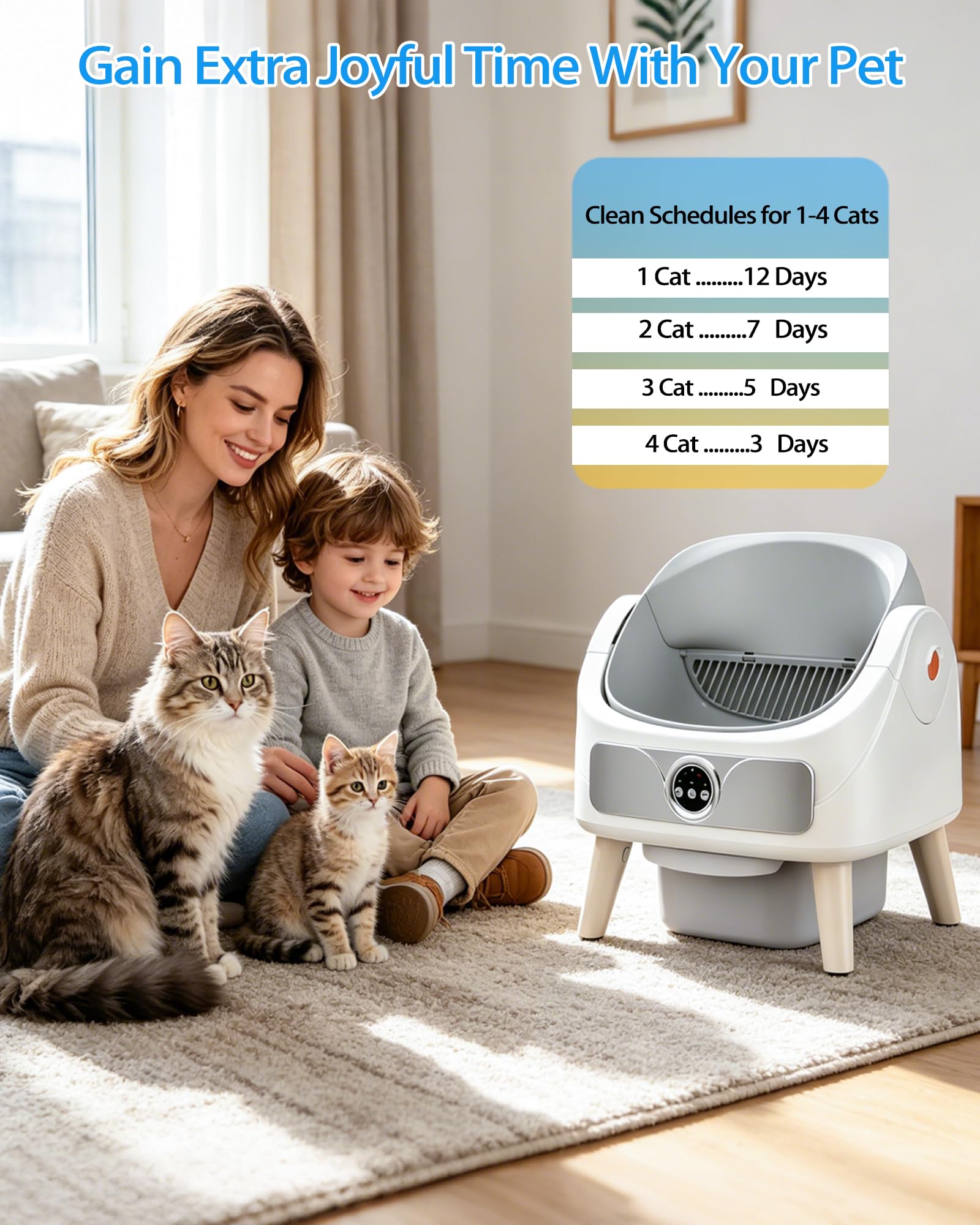 Arenero Gatos Autolimpiable, XXL, App, Limpieza rápida, Higiénico, Seguro | Caixa de Areia para Gatos Automatico, Capacidad Grande, Anti-Fugas, Eliminar Olores, ABS, Duradero, Ligero, para Varios Gato