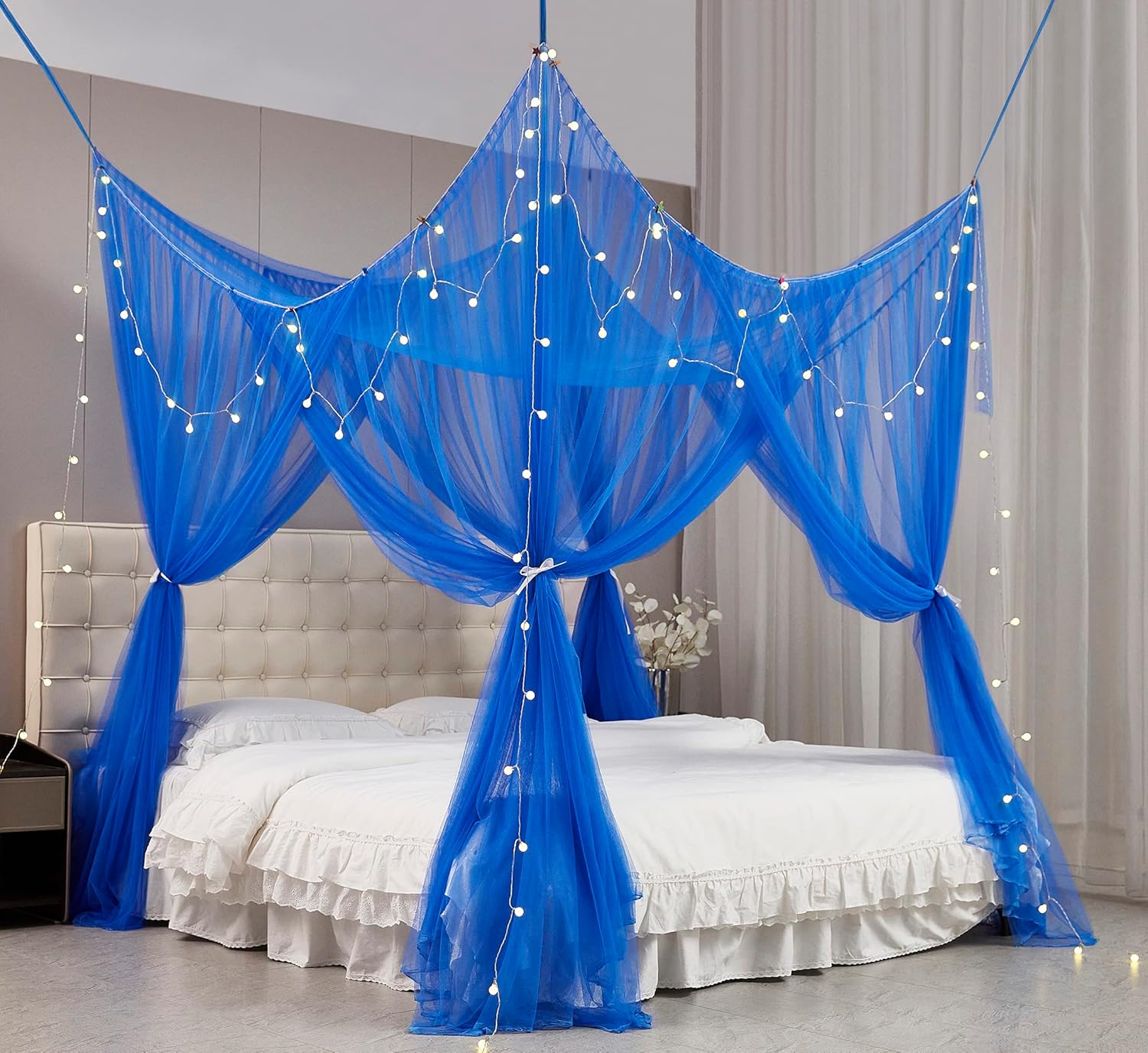 Mengersi Bed Canopy with Lights,Bed Netting Canopy for Bed