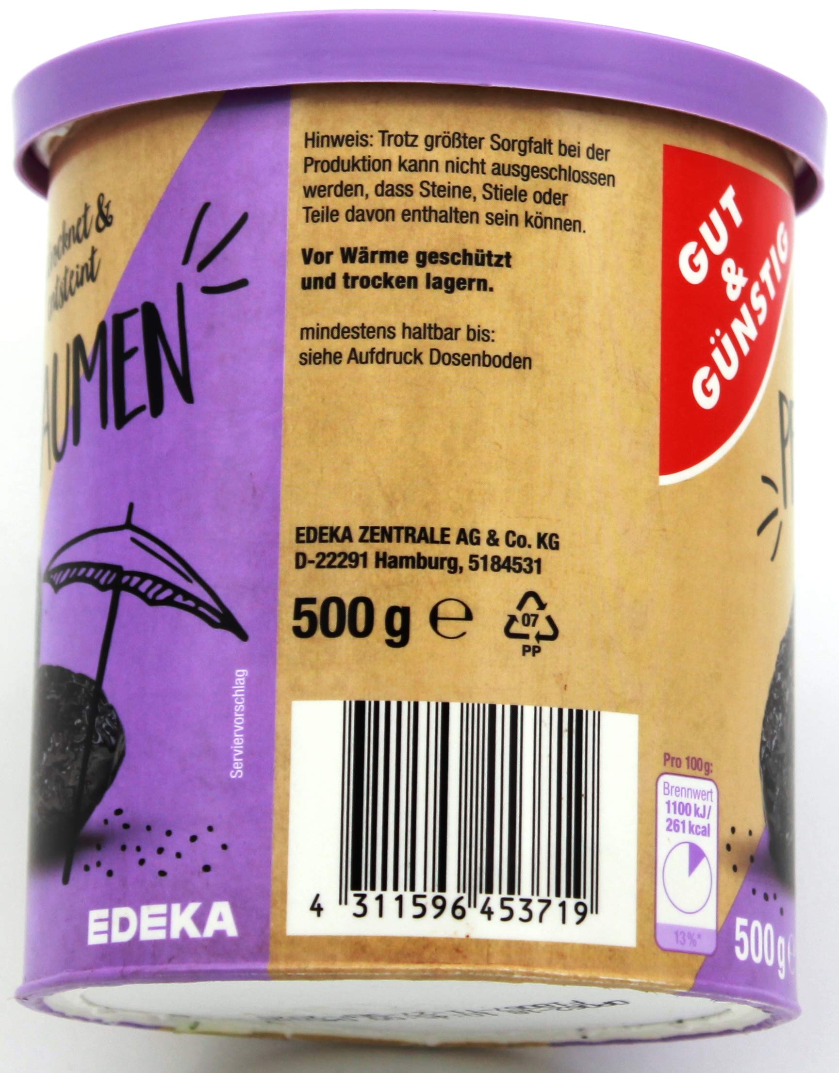Gut & Günstig Trockenpflaumen, 12er Pack (12 x 500g)