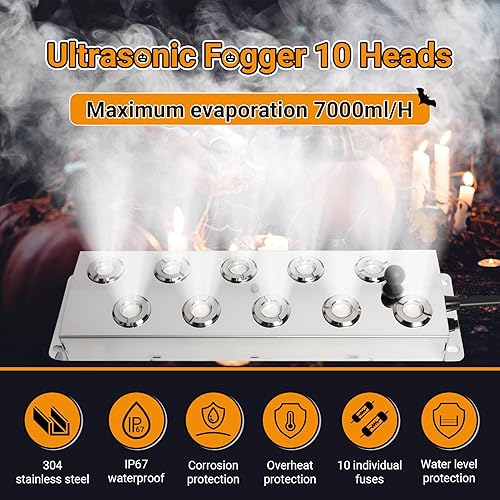Vista 28 de Nebulizador ultrasónico mejorado de 12 cabezales, fabricante de niebla ultrasónica con flotador, nebulizador de 304.3 fl oz/H con fuente