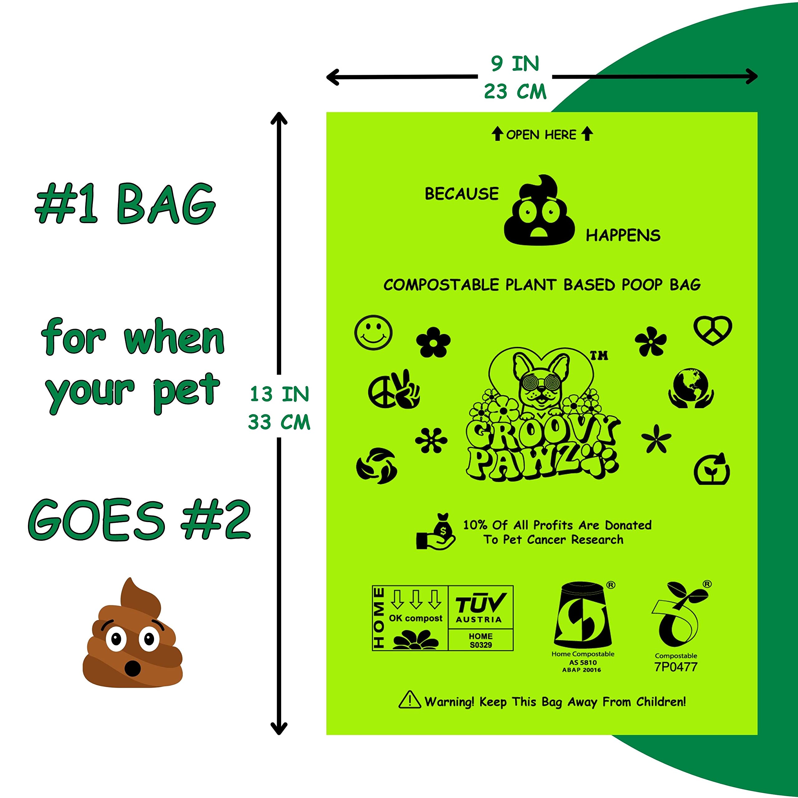 Bolsas compostables certificadas para excrementos de perro, 10% a caridad, bolsas para excrementos de perro a base de plantas, 120 unidades, ecológicas y respetuosas con el medio ambiente,